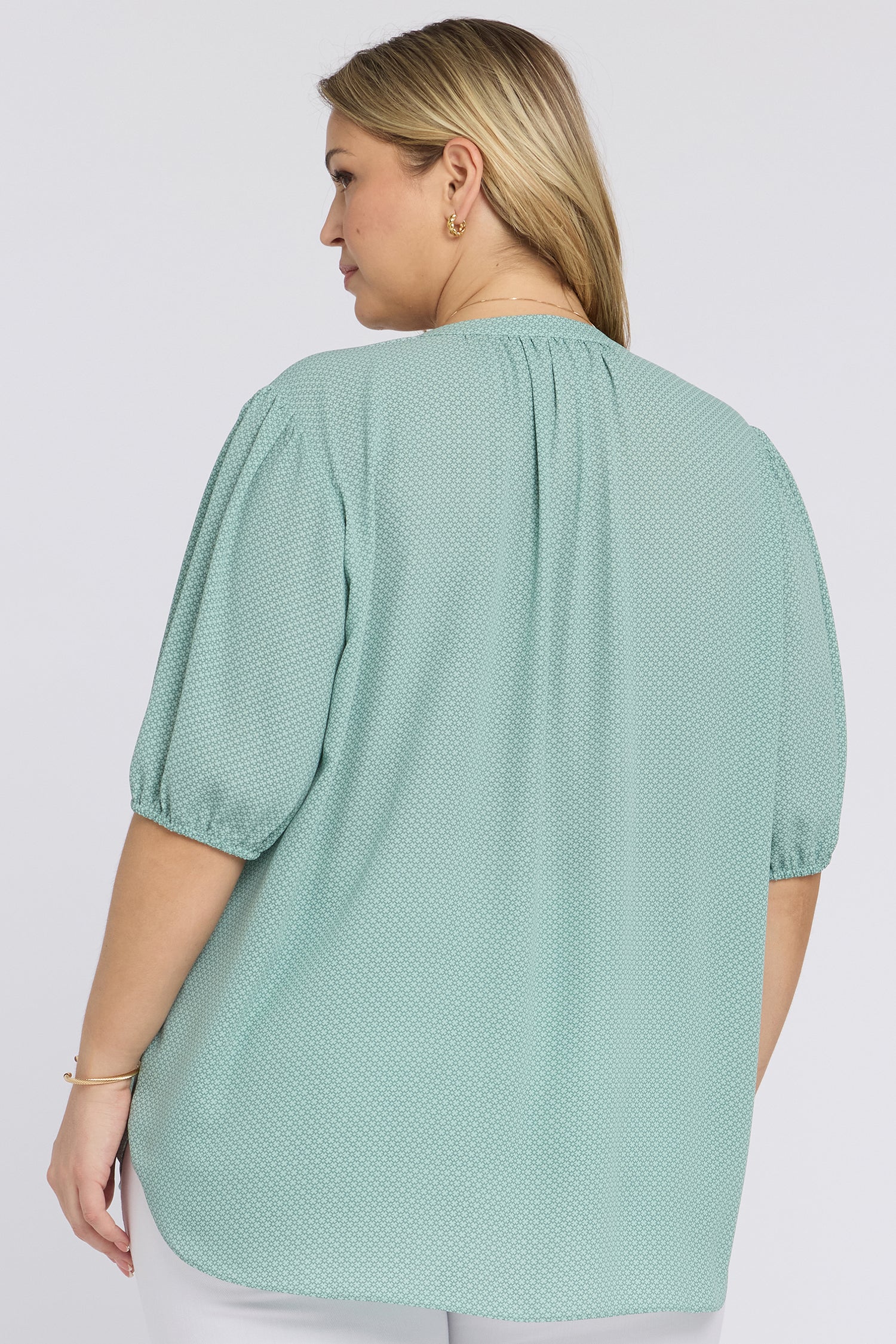 NYDJ Short Puff Sleeved Popover Top In Plus Size  - Valley of Daisies