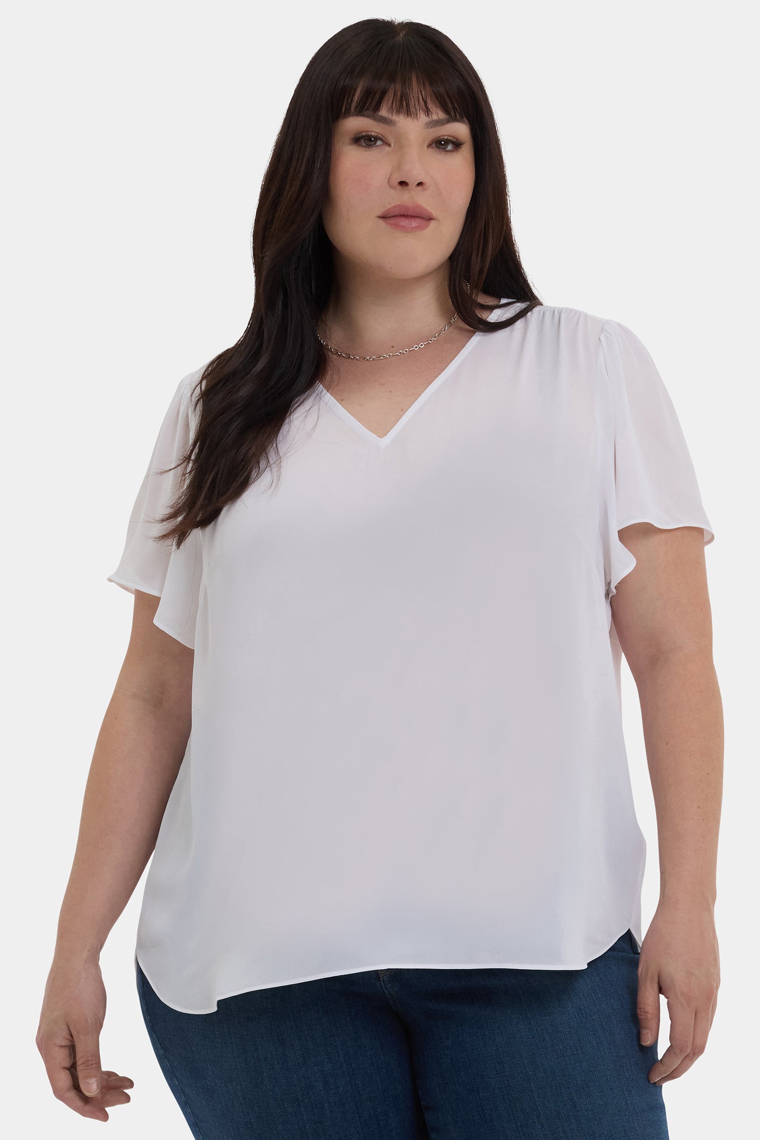 NYDJ Pleated Flutter Sleeved Blouse In Plus Size  - Optic White
