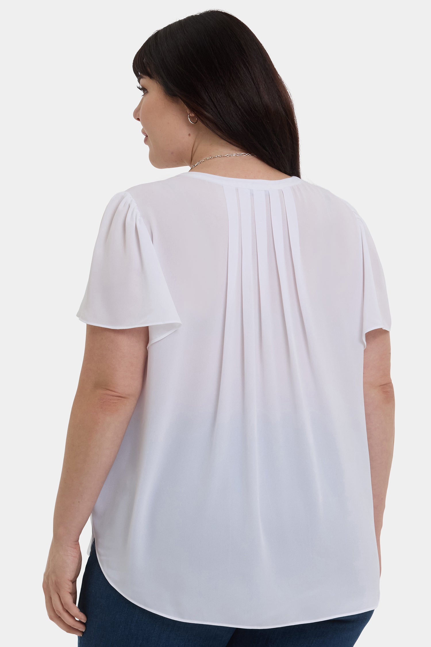 NYDJ Pleated Flutter Sleeved Blouse In Plus Size  - Optic White