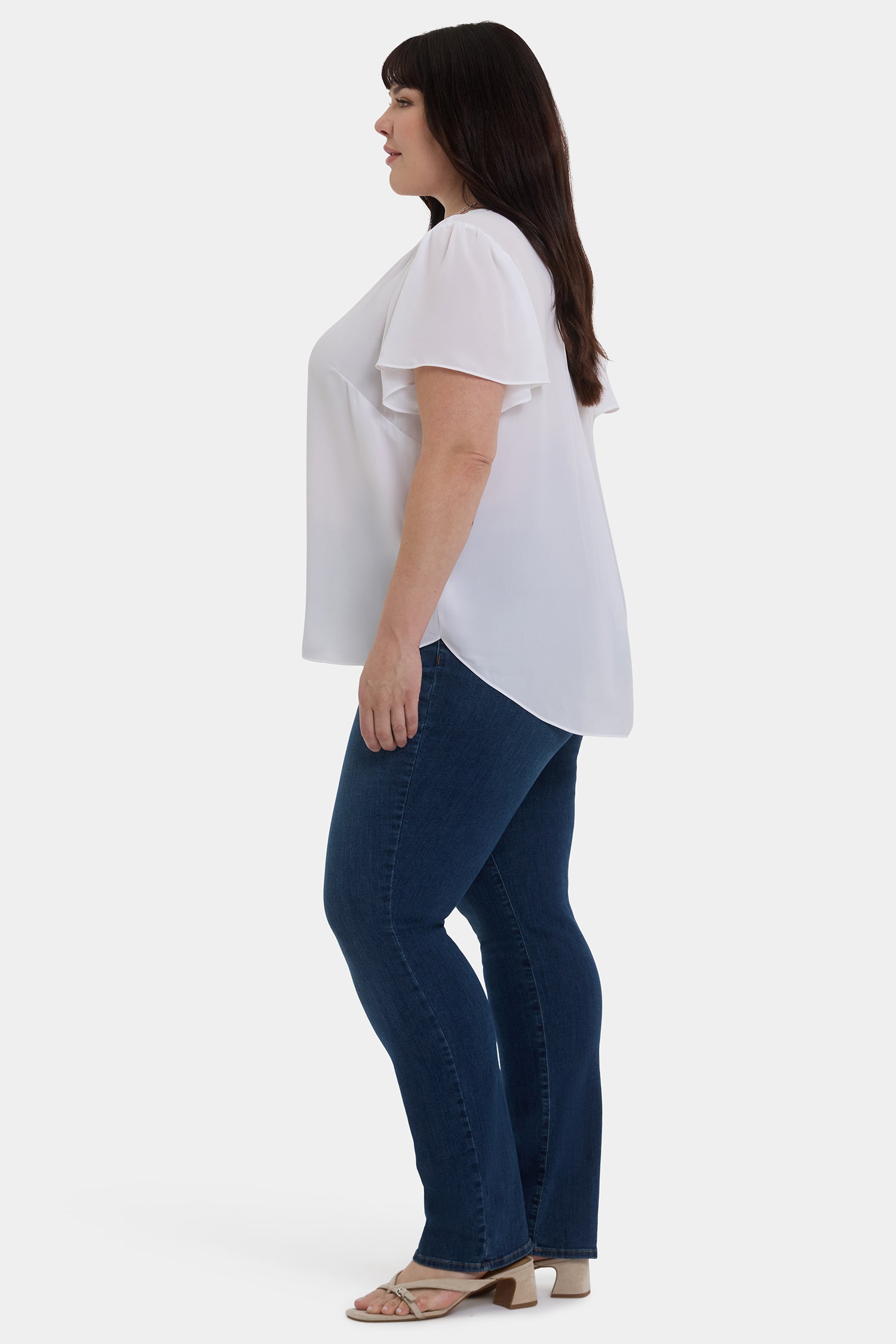 NYDJ Pleated Flutter Sleeved Blouse In Plus Size  - Optic White