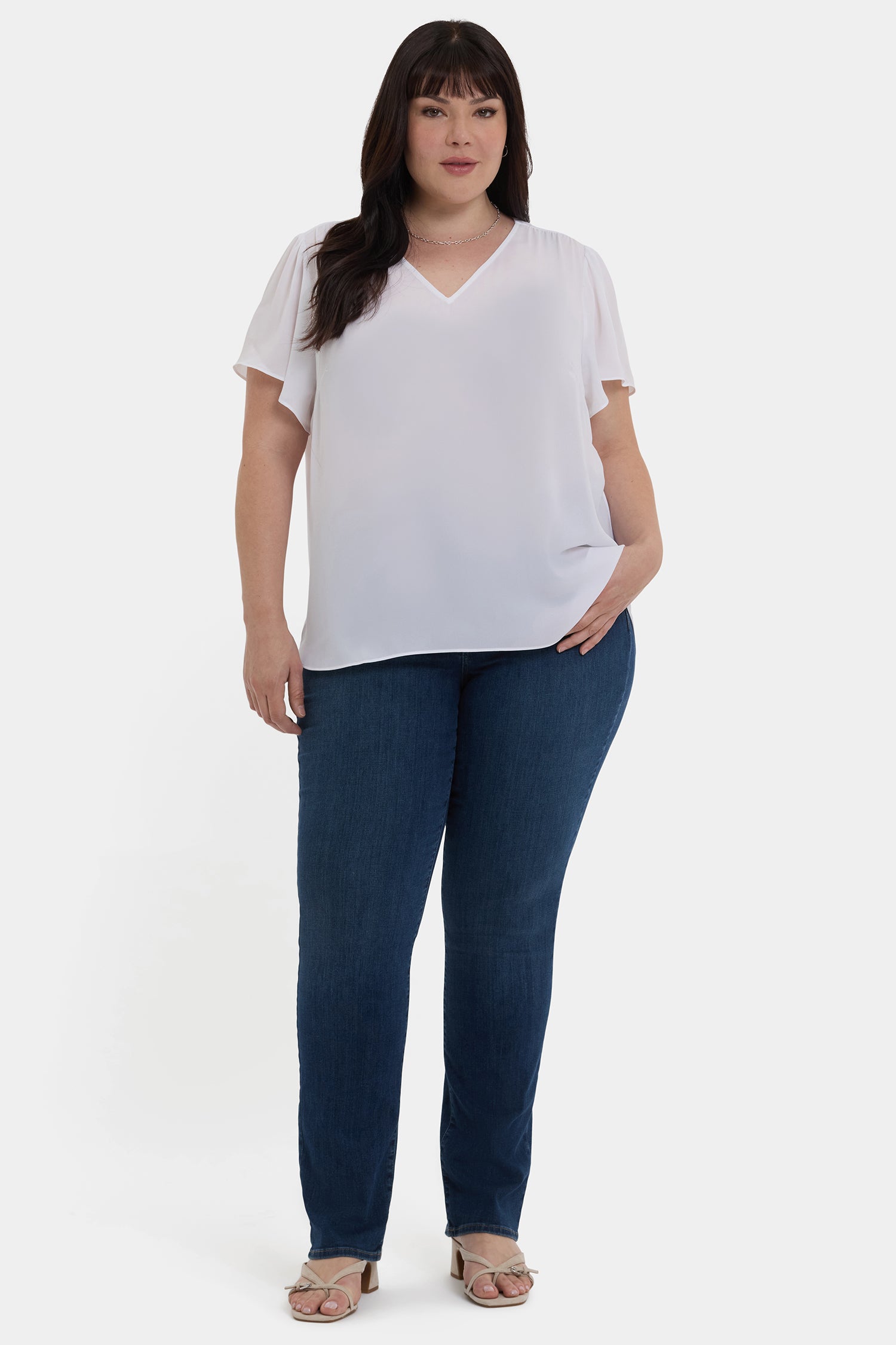 NYDJ Pleated Flutter Sleeved Blouse In Plus Size  - Optic White
