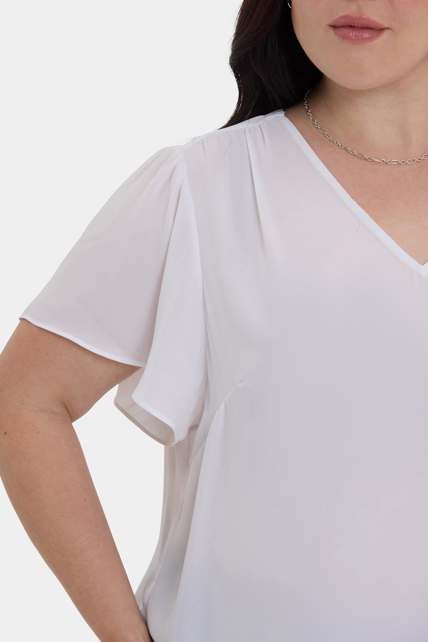 NYDJ Pleated Flutter Sleeved Blouse In Plus Size  - Optic White