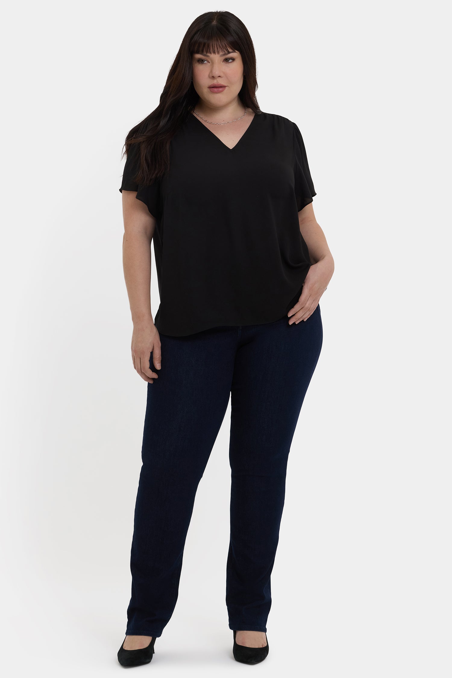 NYDJ Pleated Flutter Sleeved Blouse In Plus Size  - Black