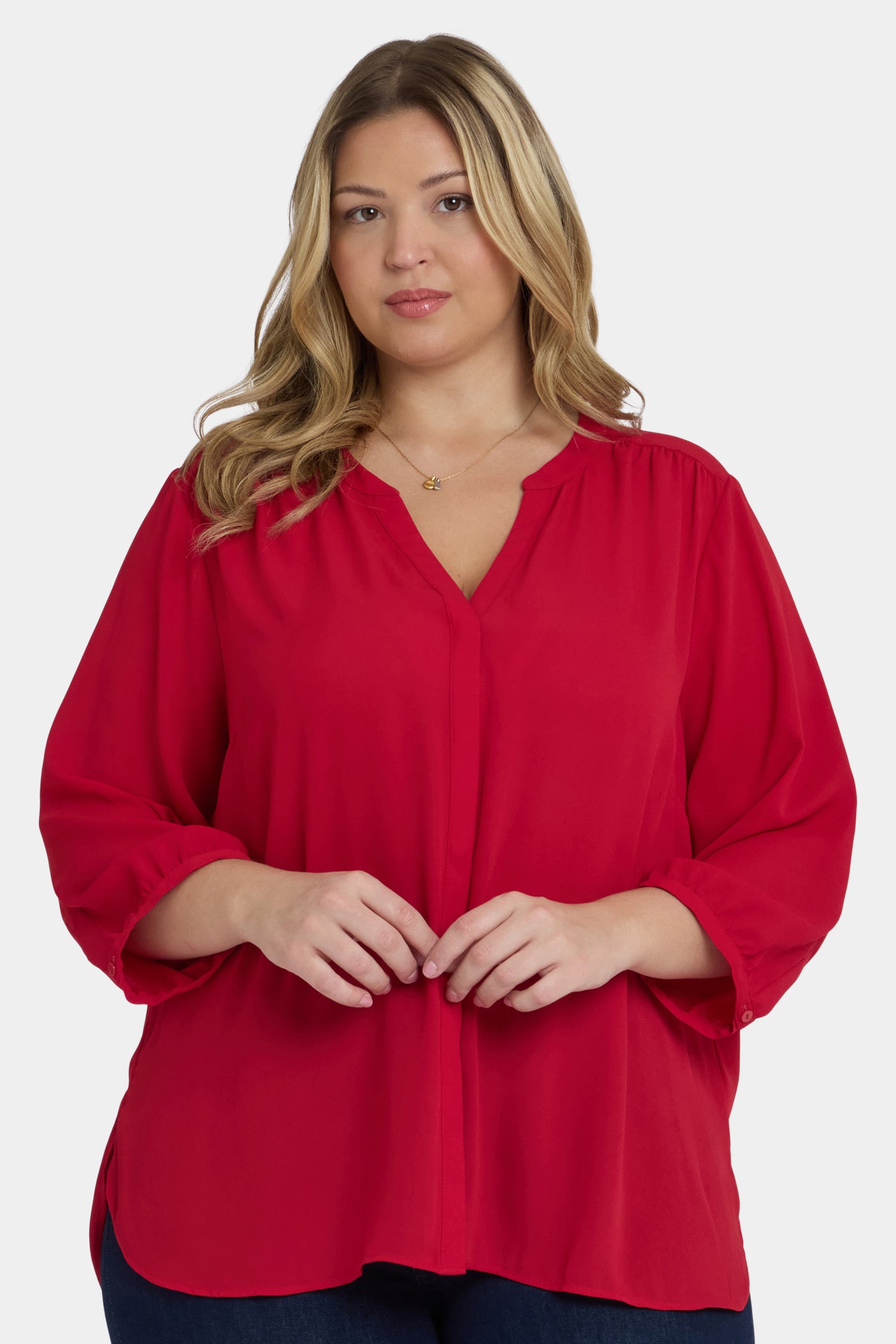 NYDJ Pintuck Blouse In Plus Size  - Carnelian