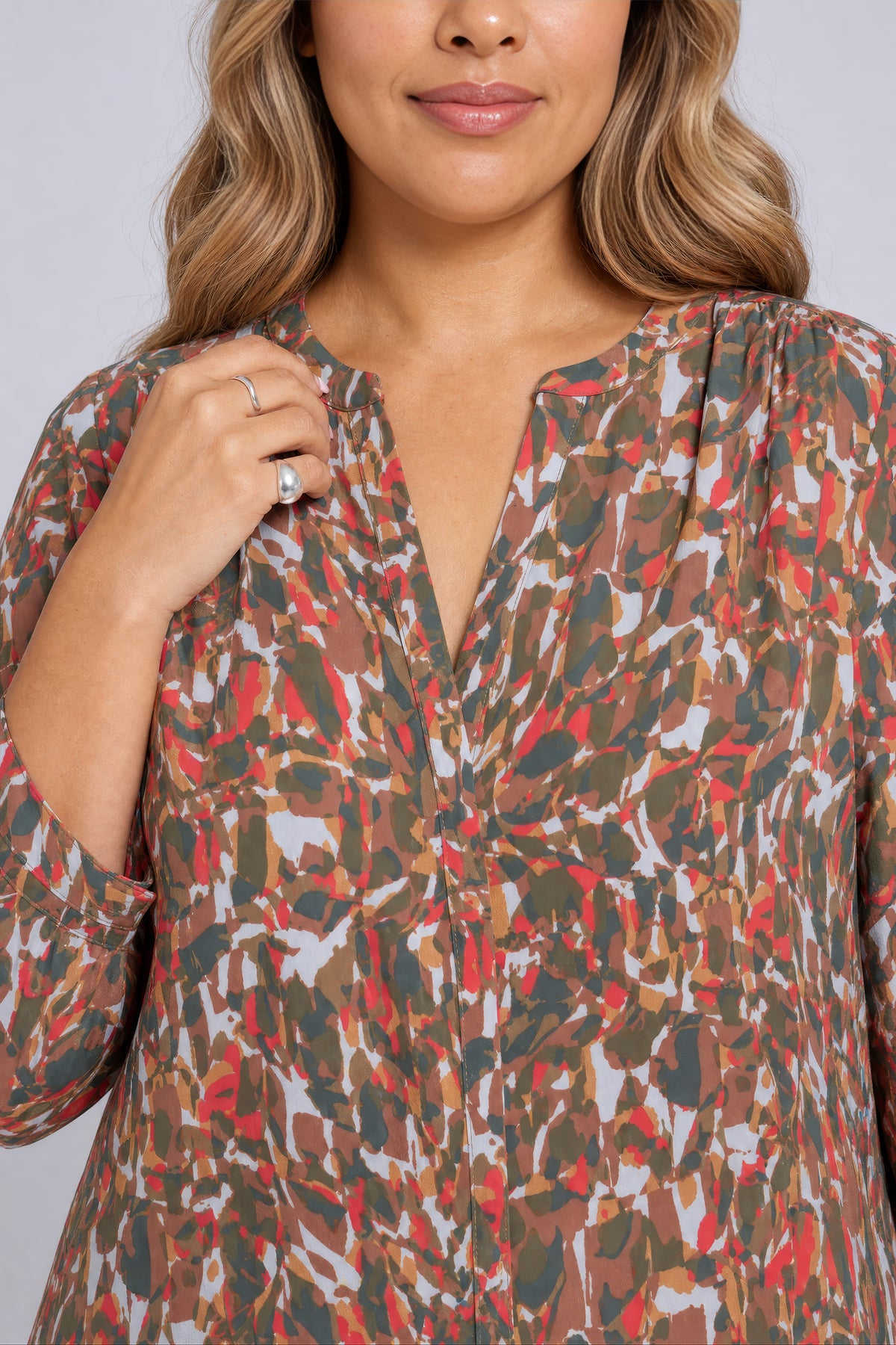 NYDJ Pintuck Blouse In Plus Size  - West End Abstract Mocha