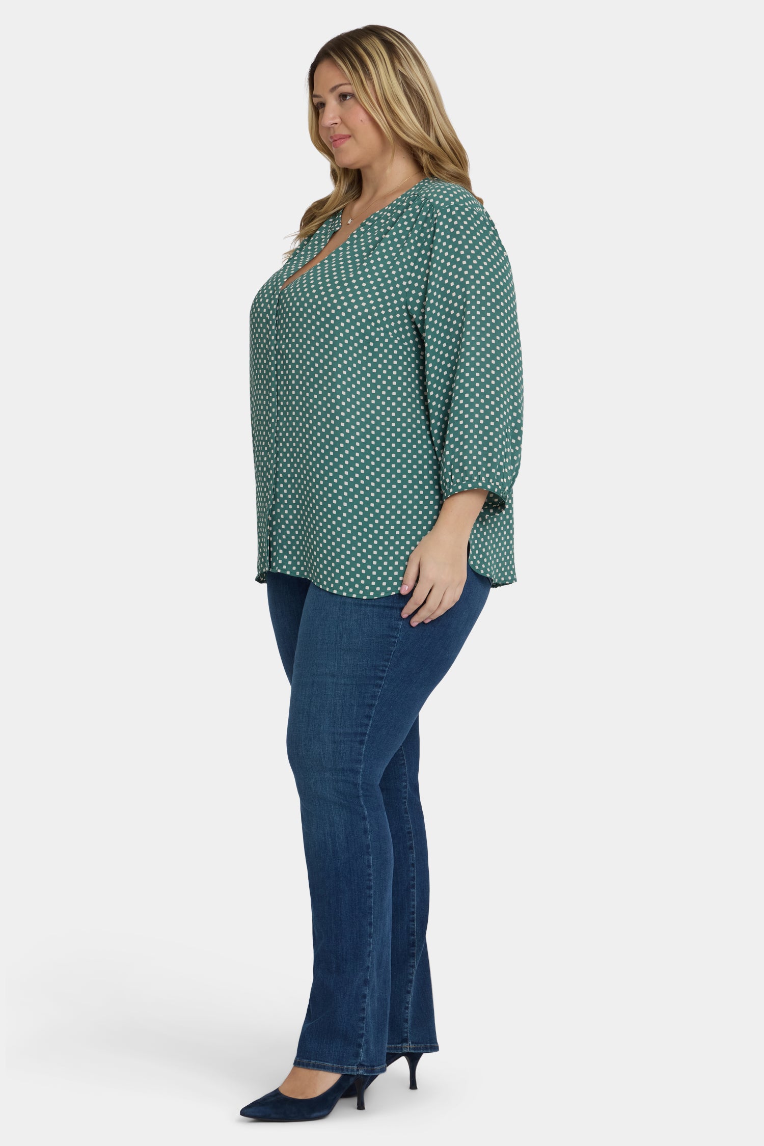 NYDJ Pintuck Blouse In Plus Size  - Adeline Dots