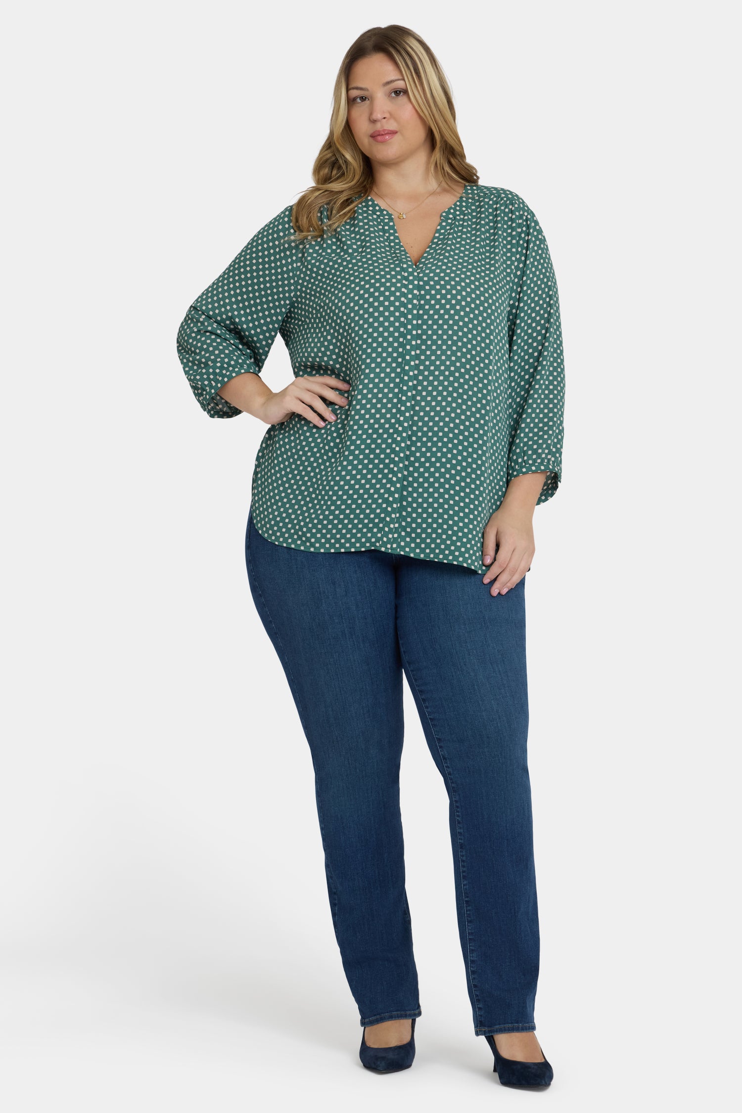 NYDJ Pintuck Blouse In Plus Size  - Adeline Dots