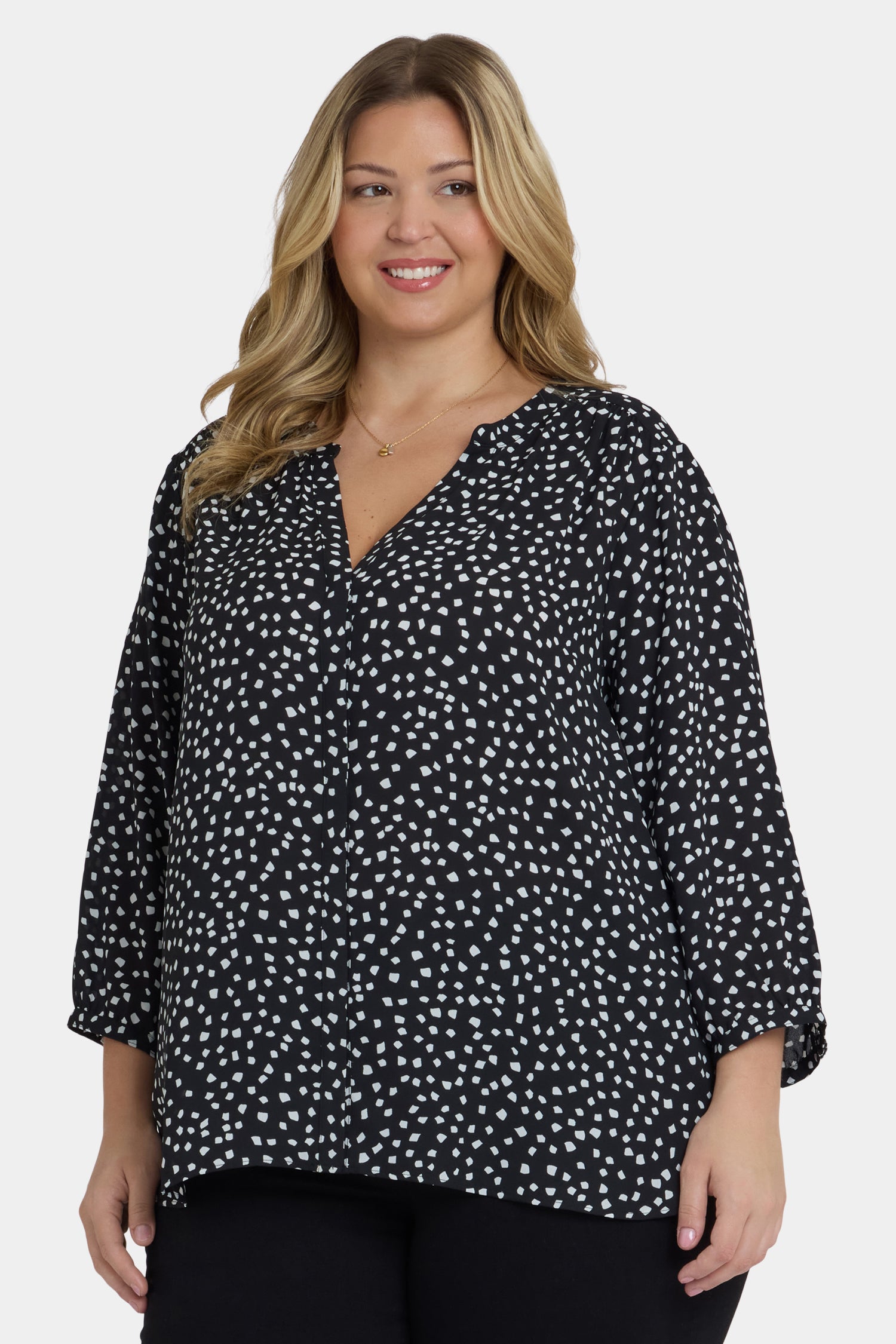 NYDJ Pintuck Blouse In Plus Size  - Francoise Dots