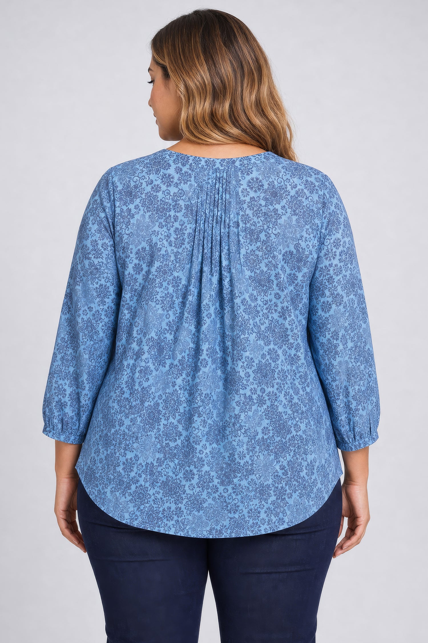 NYDJ Pintuck Blouse In Plus Size  - Blue Dusk Crystals