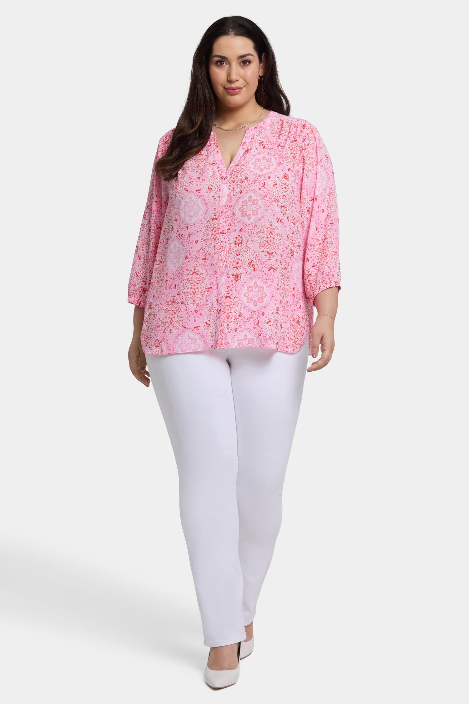 NYDJ Pintuck Blouse In Plus Size  - Isla Magica