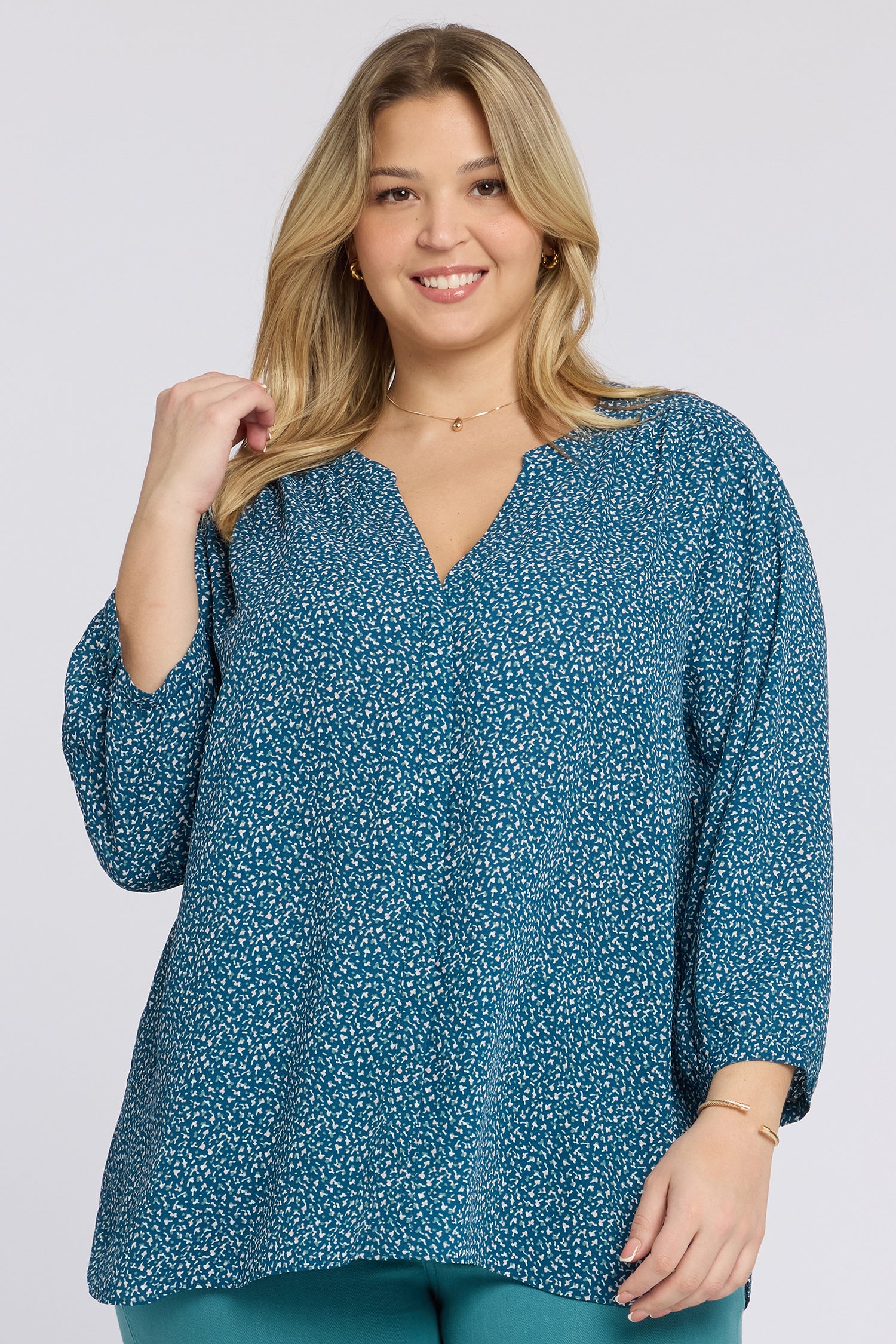 NYDJ Pintuck Blouse In Plus Size  - Dune Ditsy