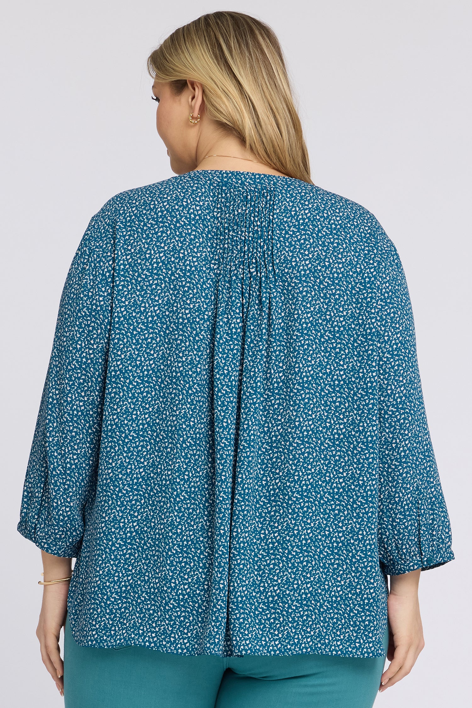 NYDJ Pintuck Blouse In Plus Size  - Dune Ditsy
