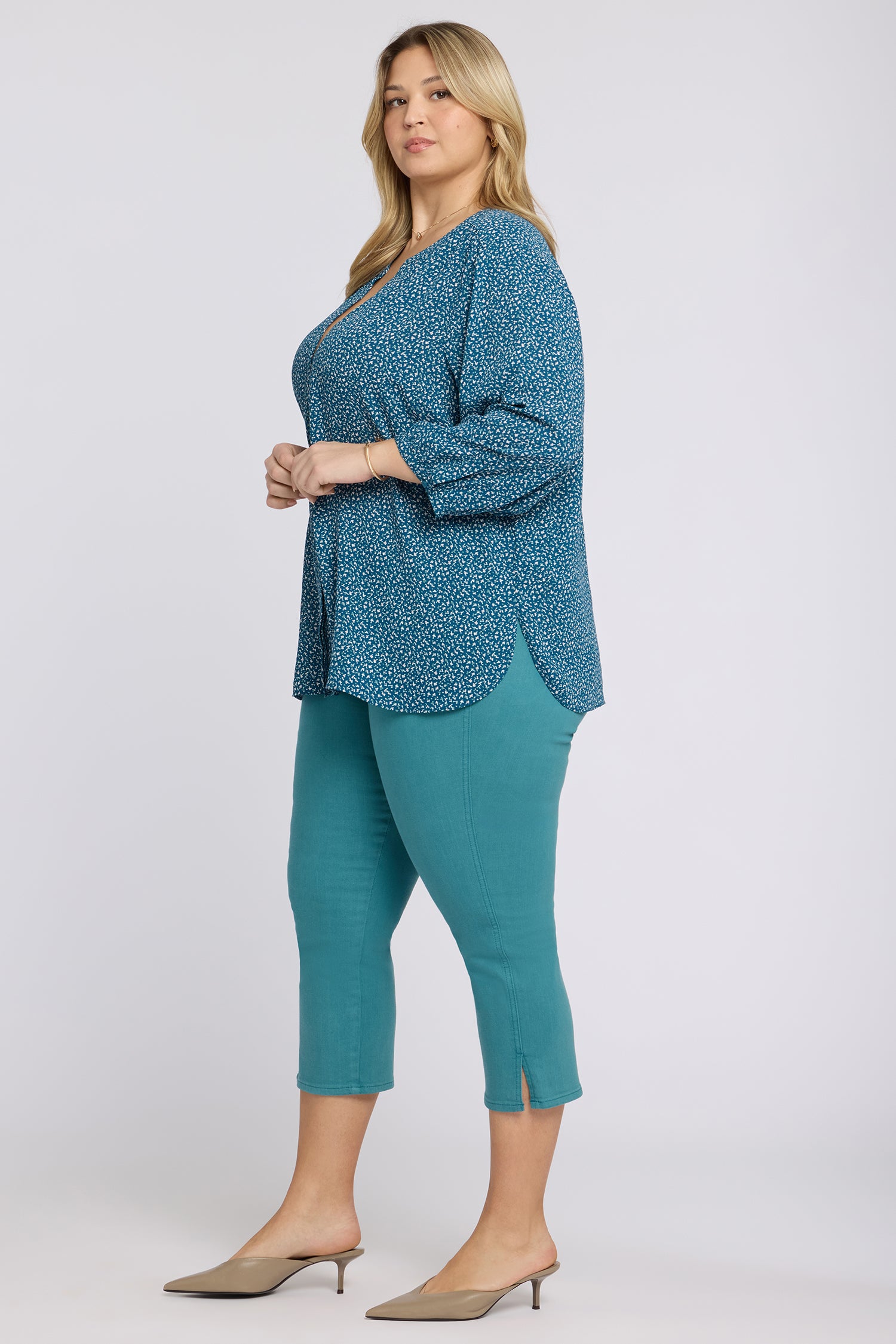 NYDJ Pintuck Blouse In Plus Size  - Dune Ditsy