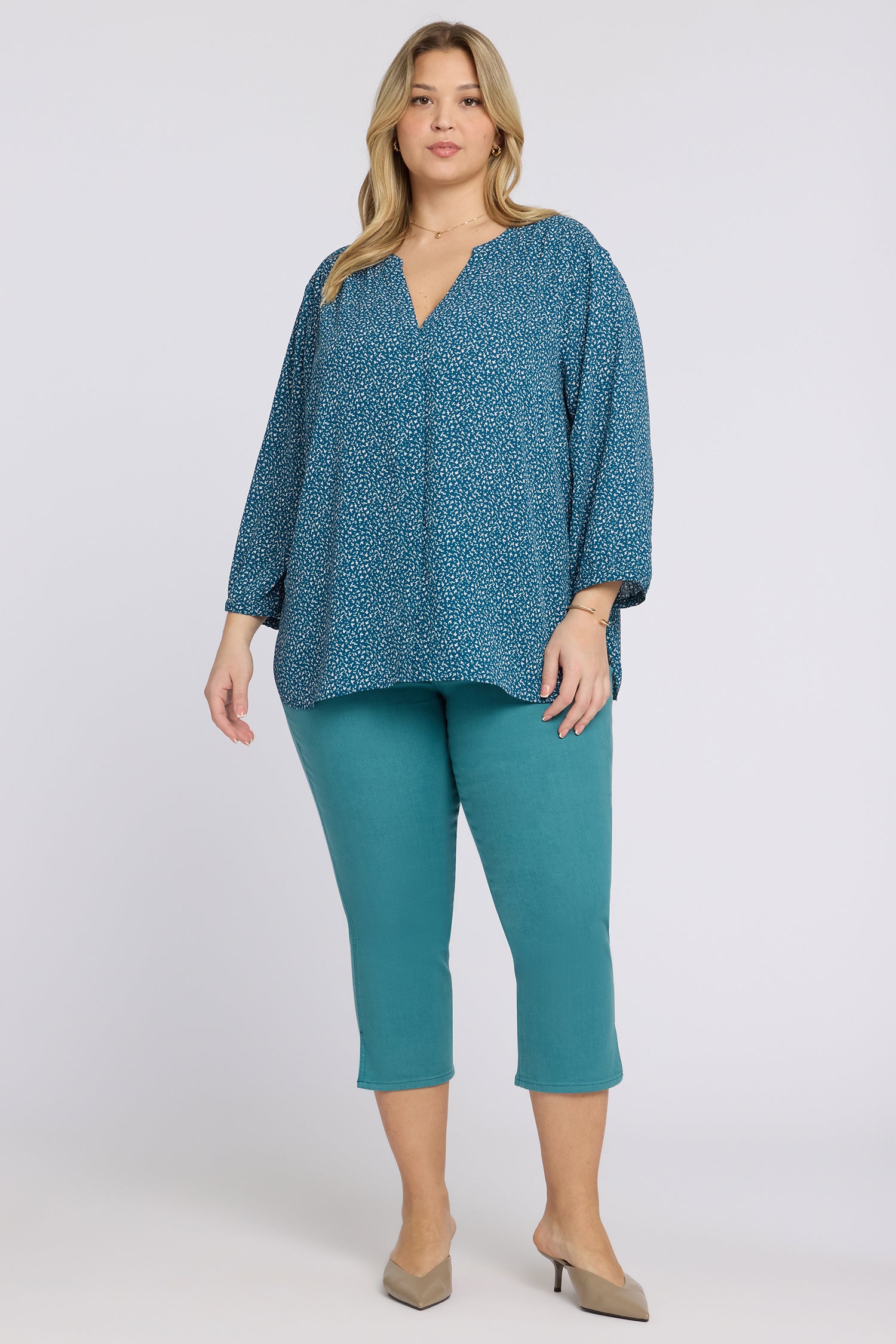 NYDJ Pintuck Blouse In Plus Size  - Dune Ditsy