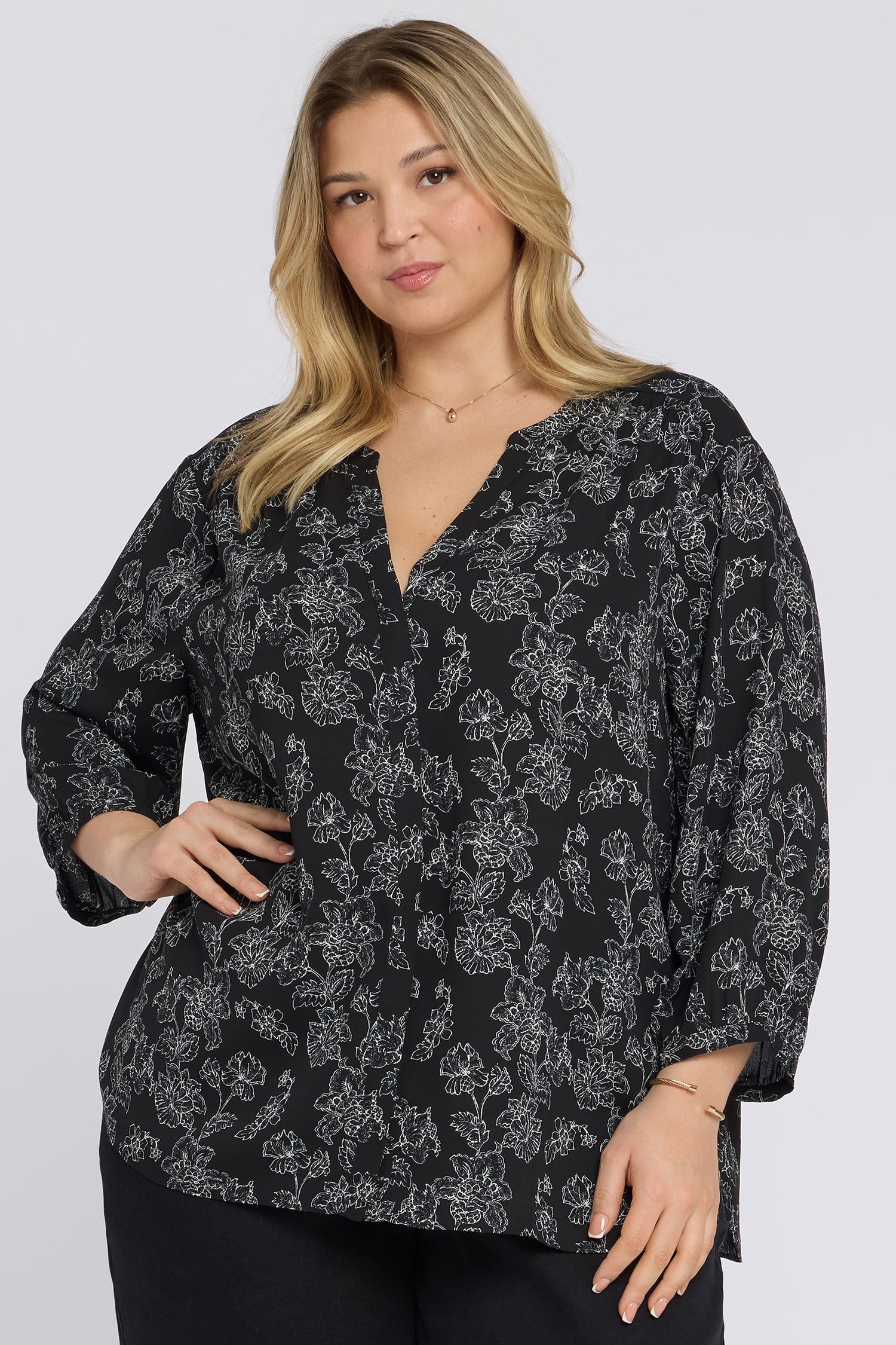 NYDJ Pintuck Blouse In Plus Size  - Floralesque