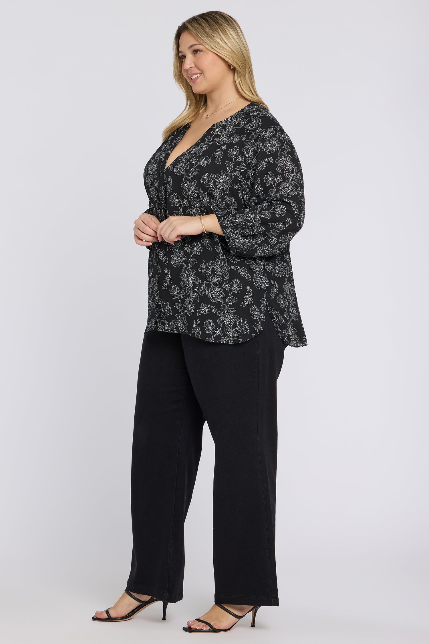 NYDJ Pintuck Blouse In Plus Size  - Floralesque