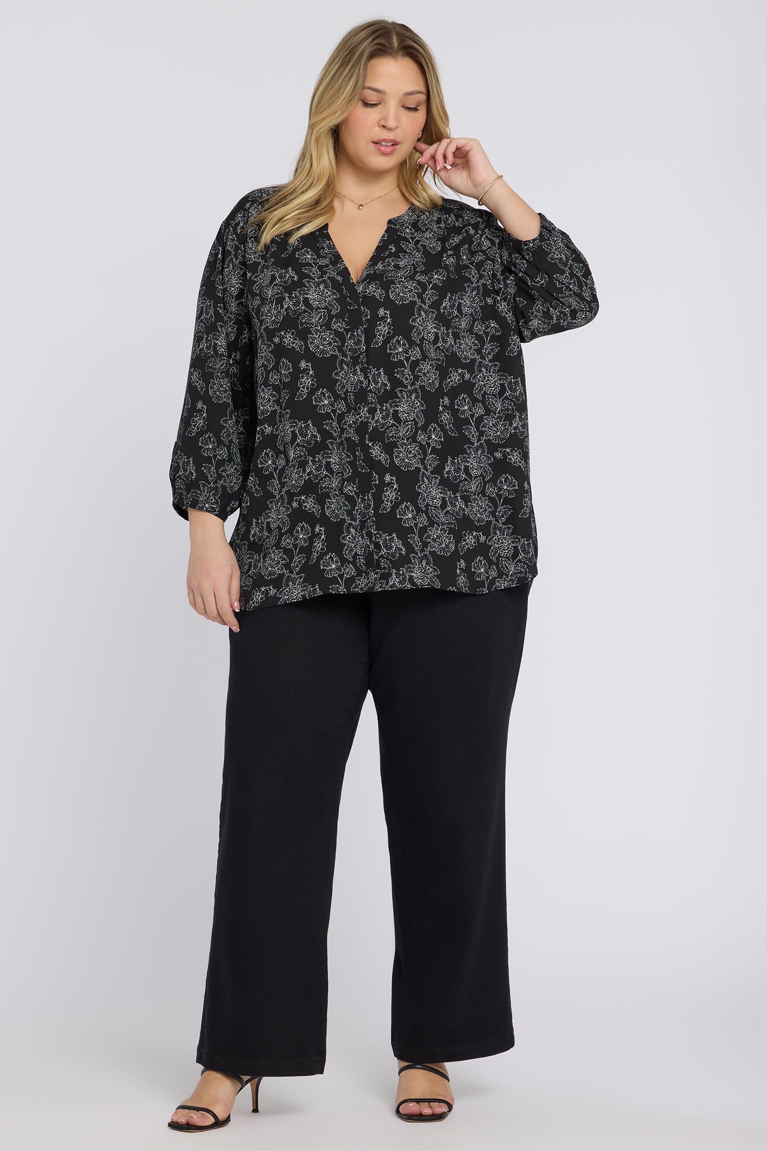 NYDJ Pintuck Blouse In Plus Size  - Floralesque