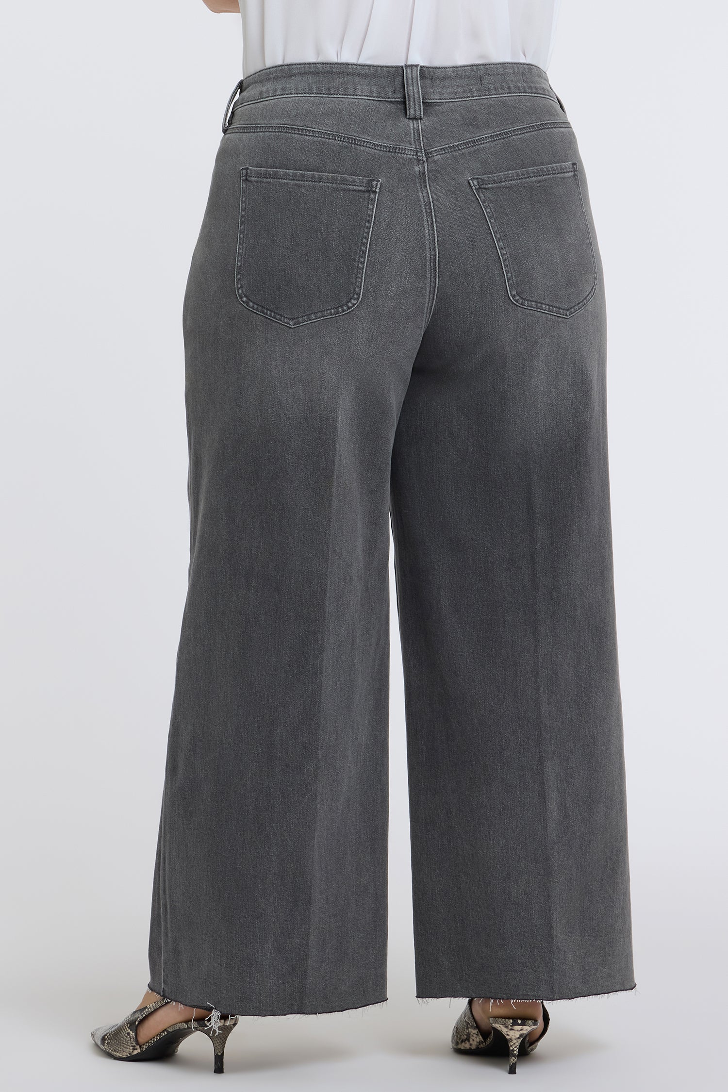 NYDJ Simone Wide Leg Jeans In Plus Size With High Rise, Utility Detail And Raw Hems - Dusty Ash