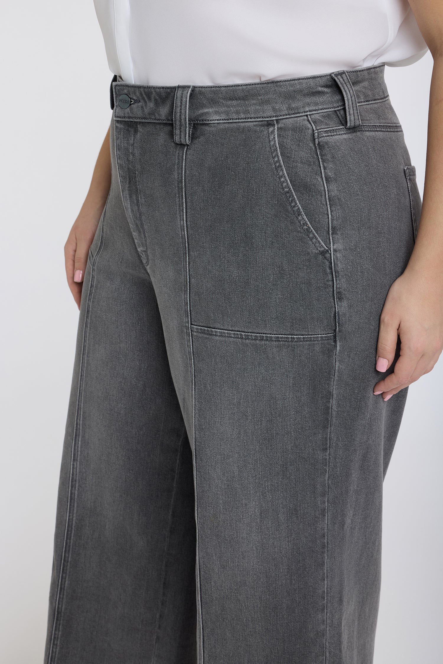 NYDJ Simone Wide Leg Jeans In Plus Size With High Rise, Utility Detail And Raw Hems - Dusty Ash