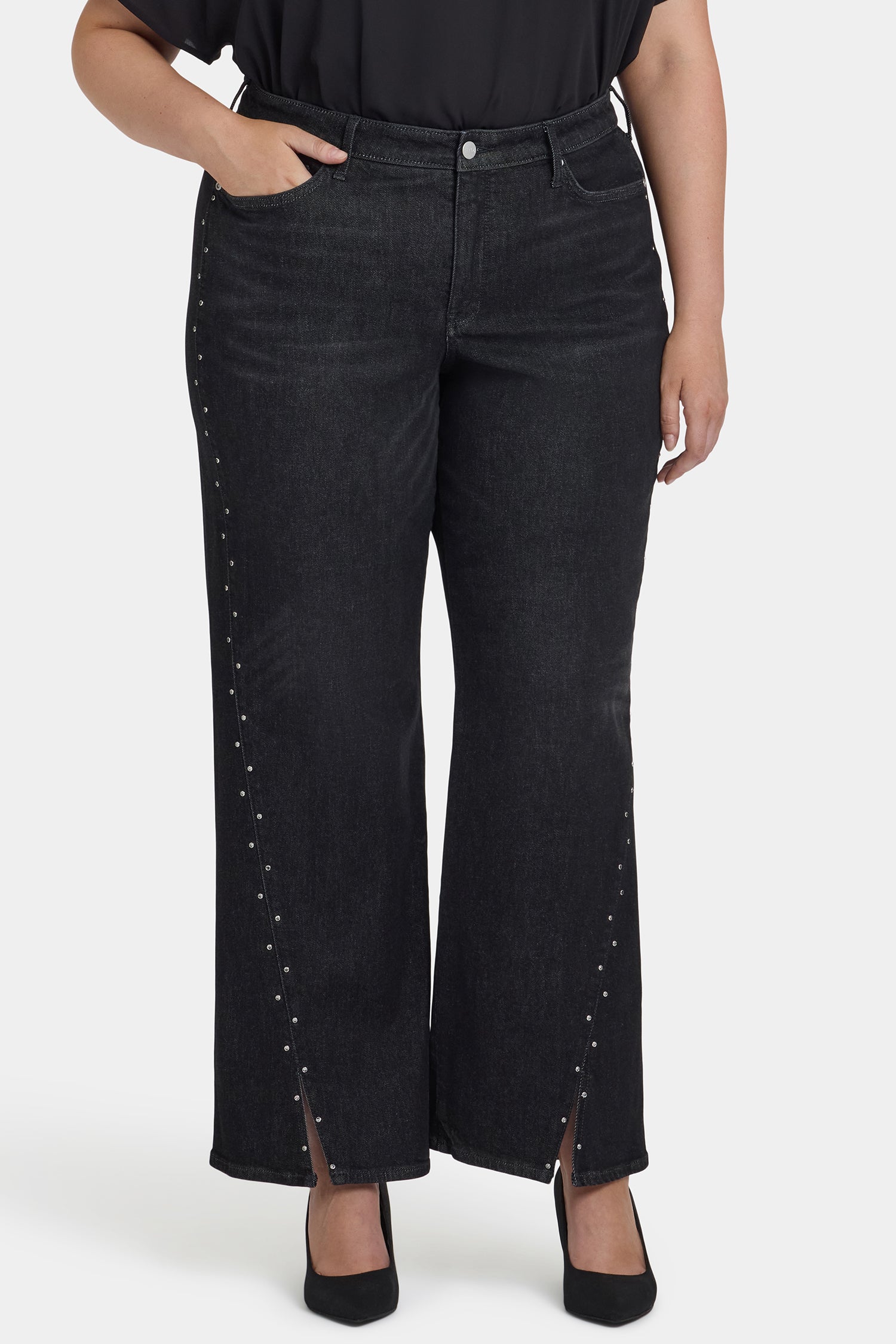 NYDJ Teresa Wide Leg Jeans In Plus Size With Rhinestones, Front Slits And 31