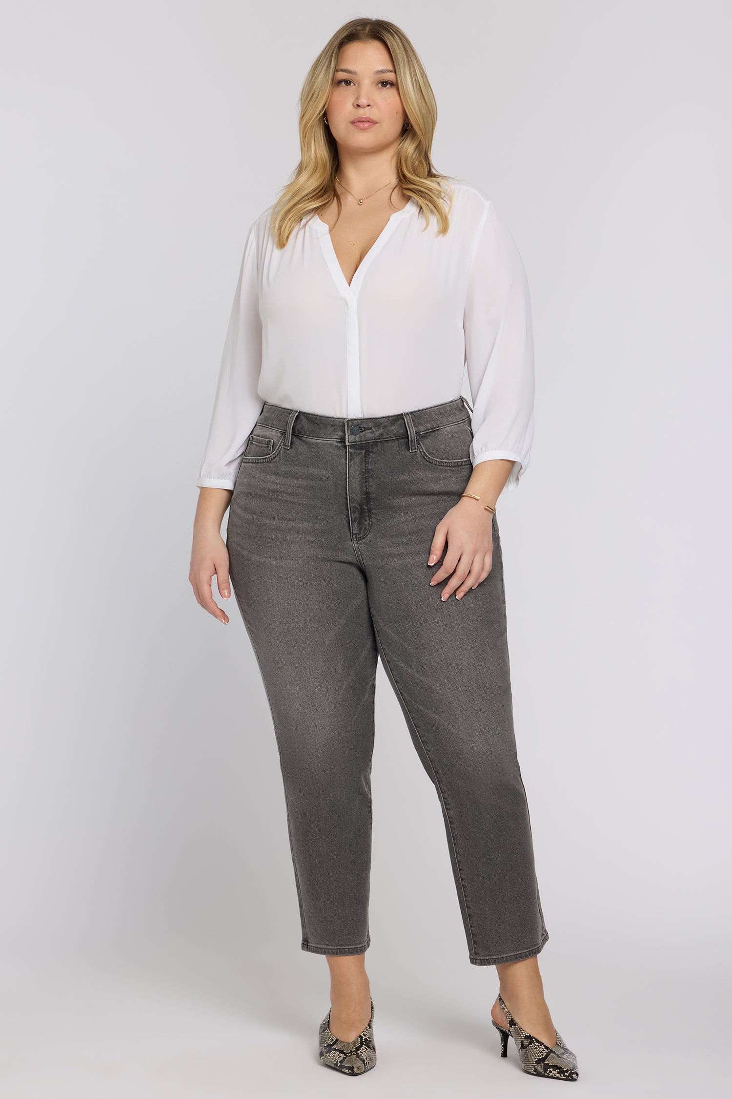 NYDJ Marilyn Straight Ankle Jeans In Plus Size With Floral Pocket Detail - Dusty Ash