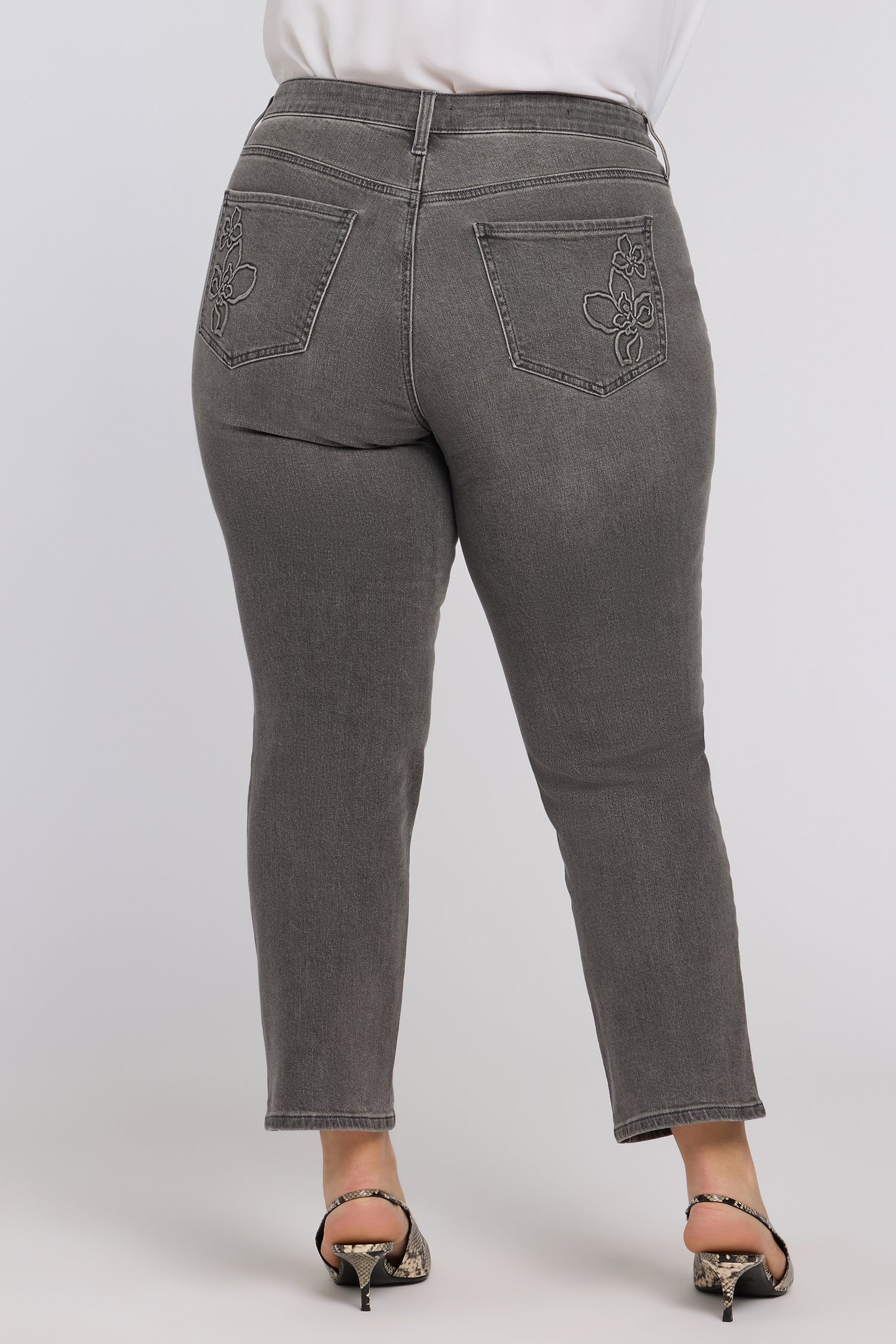 NYDJ Marilyn Straight Ankle Jeans In Plus Size With Floral Pocket Detail - Dusty Ash