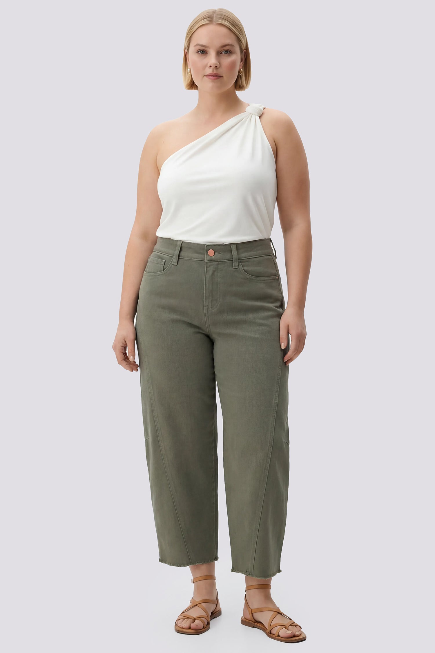 NYDJ Alyssa Relaxed Crop Jeans In Plus Size With Side Panels And Frayed Hems - Desert Green