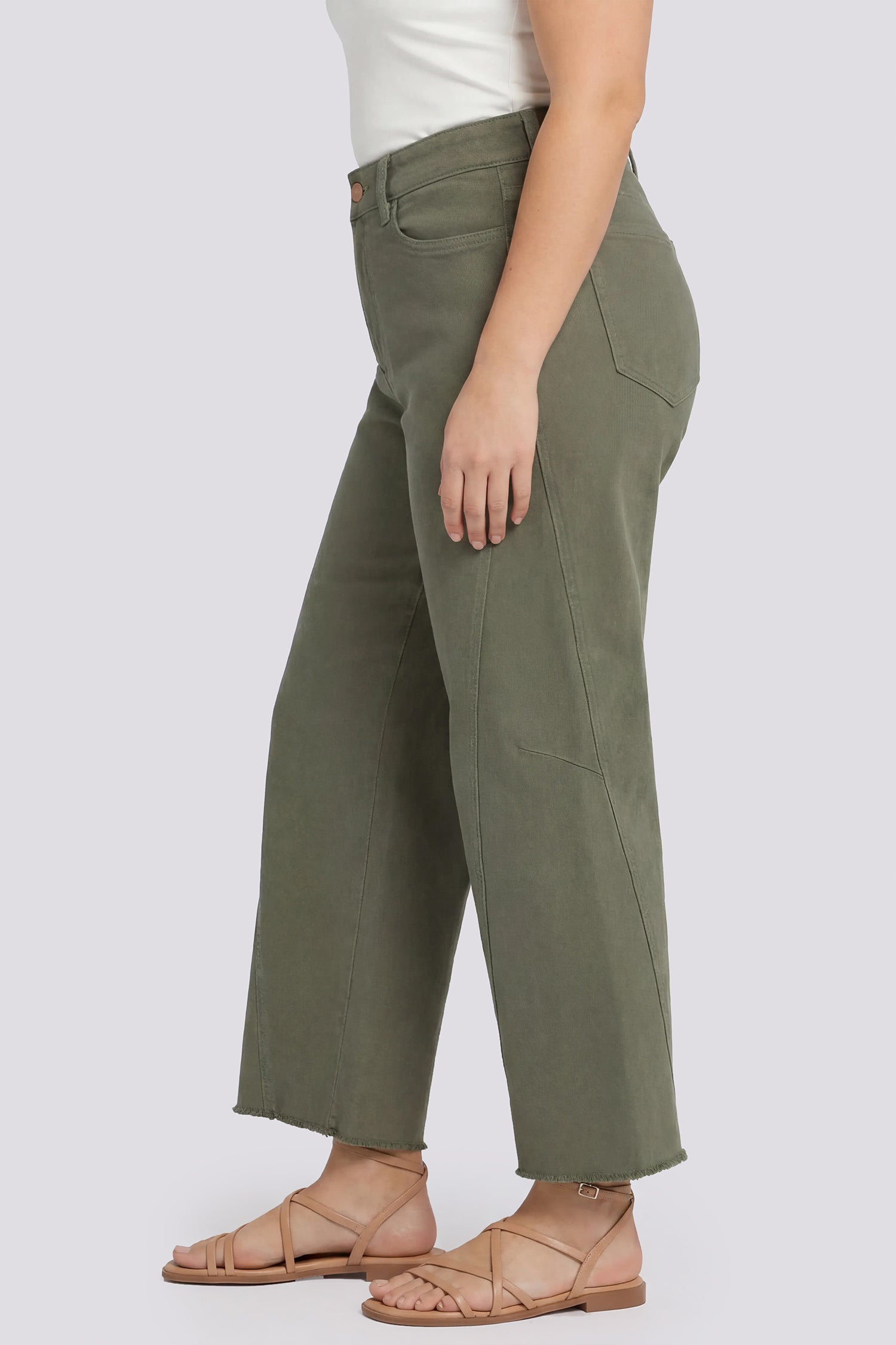 NYDJ Alyssa Relaxed Crop Jeans In Plus Size With Side Panels And Frayed Hems - Desert Green