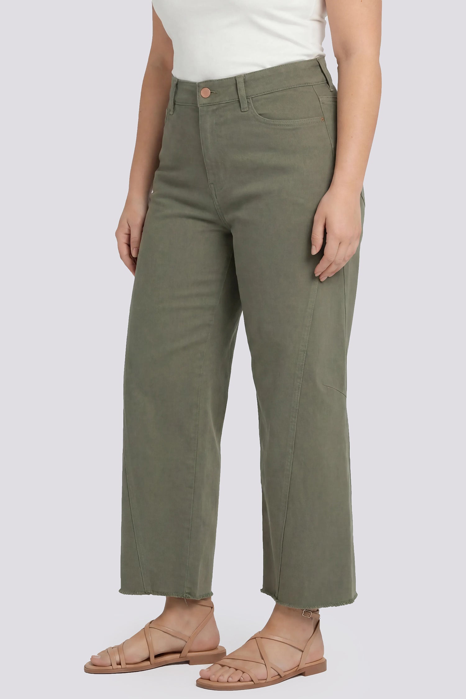NYDJ Alyssa Relaxed Crop Jeans In Plus Size With Side Panels And Frayed Hems - Desert Green