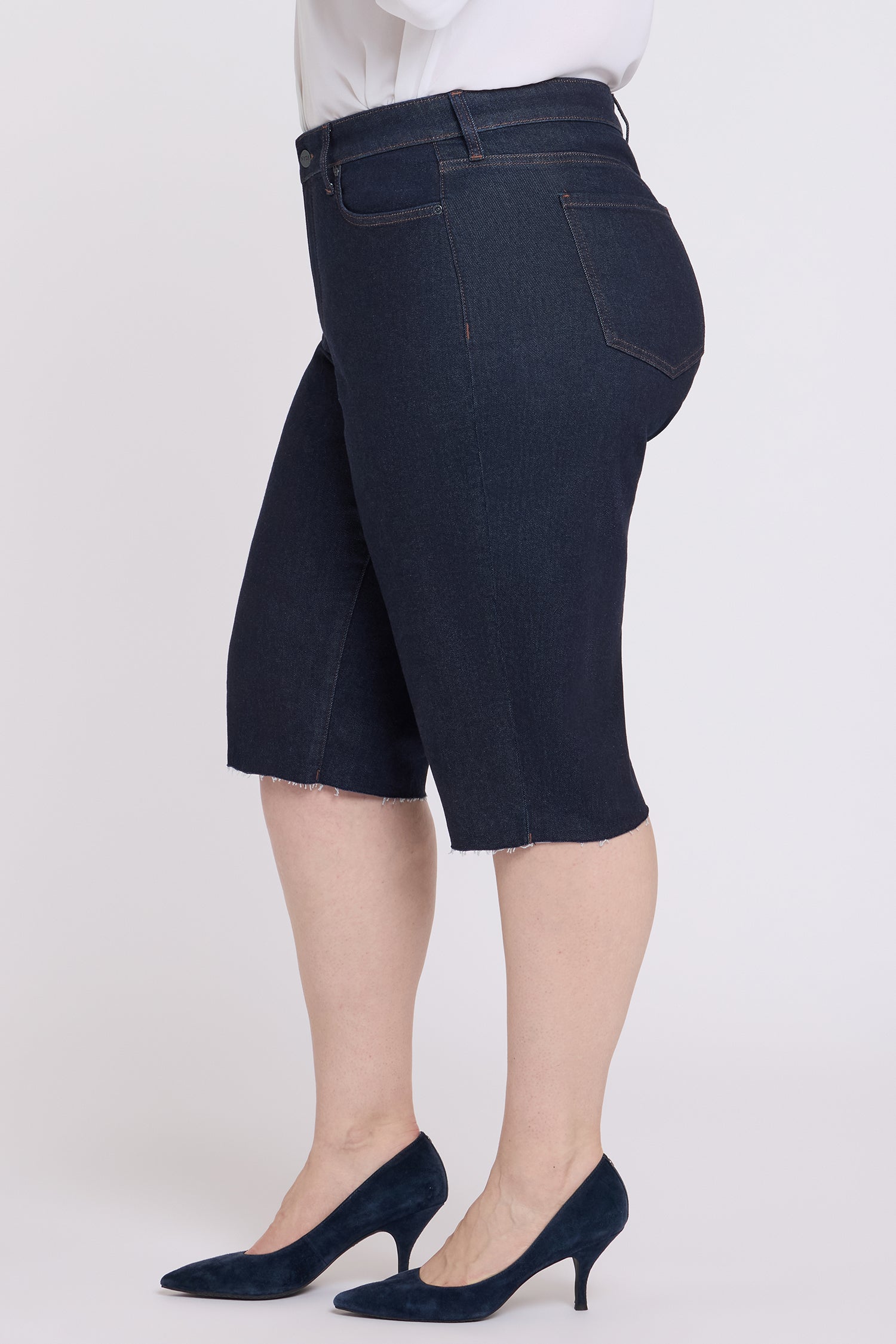 NYDJ Kristie '80s Bermuda Denim Shorts In Plus Size With Pressed Creases And Raw Hems - Magical