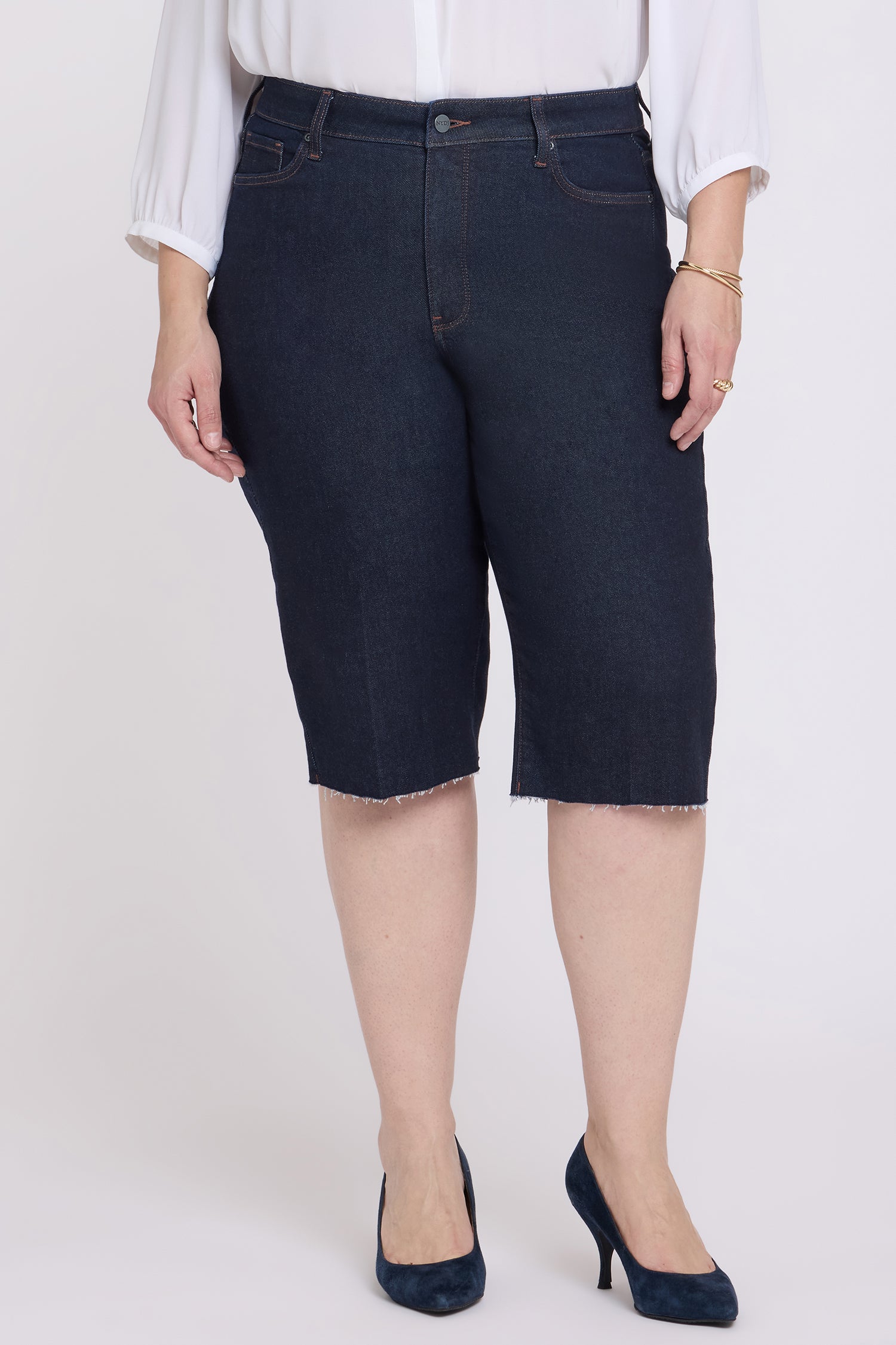 NYDJ Kristie '80s Bermuda Denim Shorts In Plus Size With Pressed Creases And Raw Hems - Magical