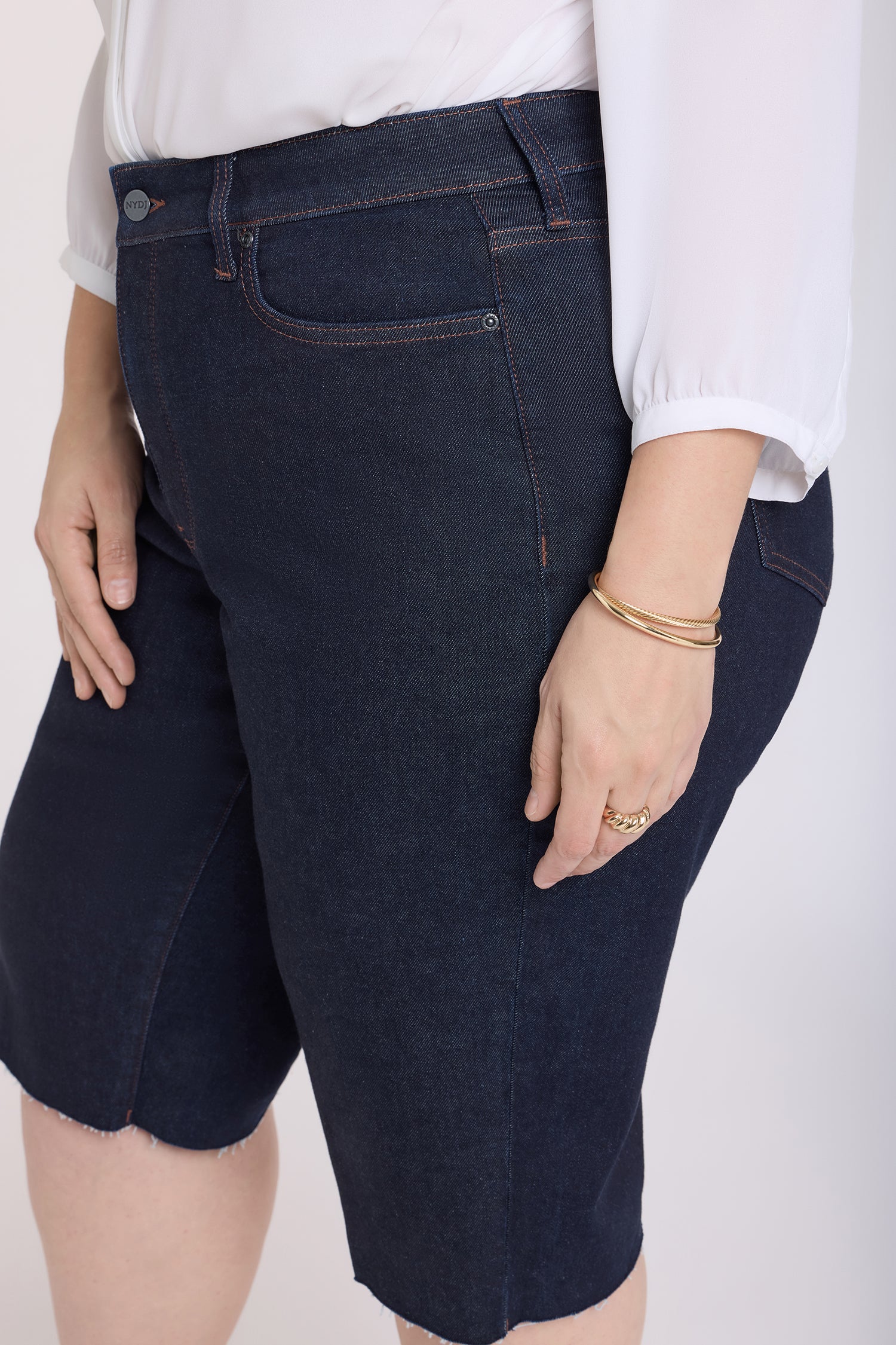 NYDJ Kristie '80s Bermuda Denim Shorts In Plus Size With Pressed Creases And Raw Hems - Magical