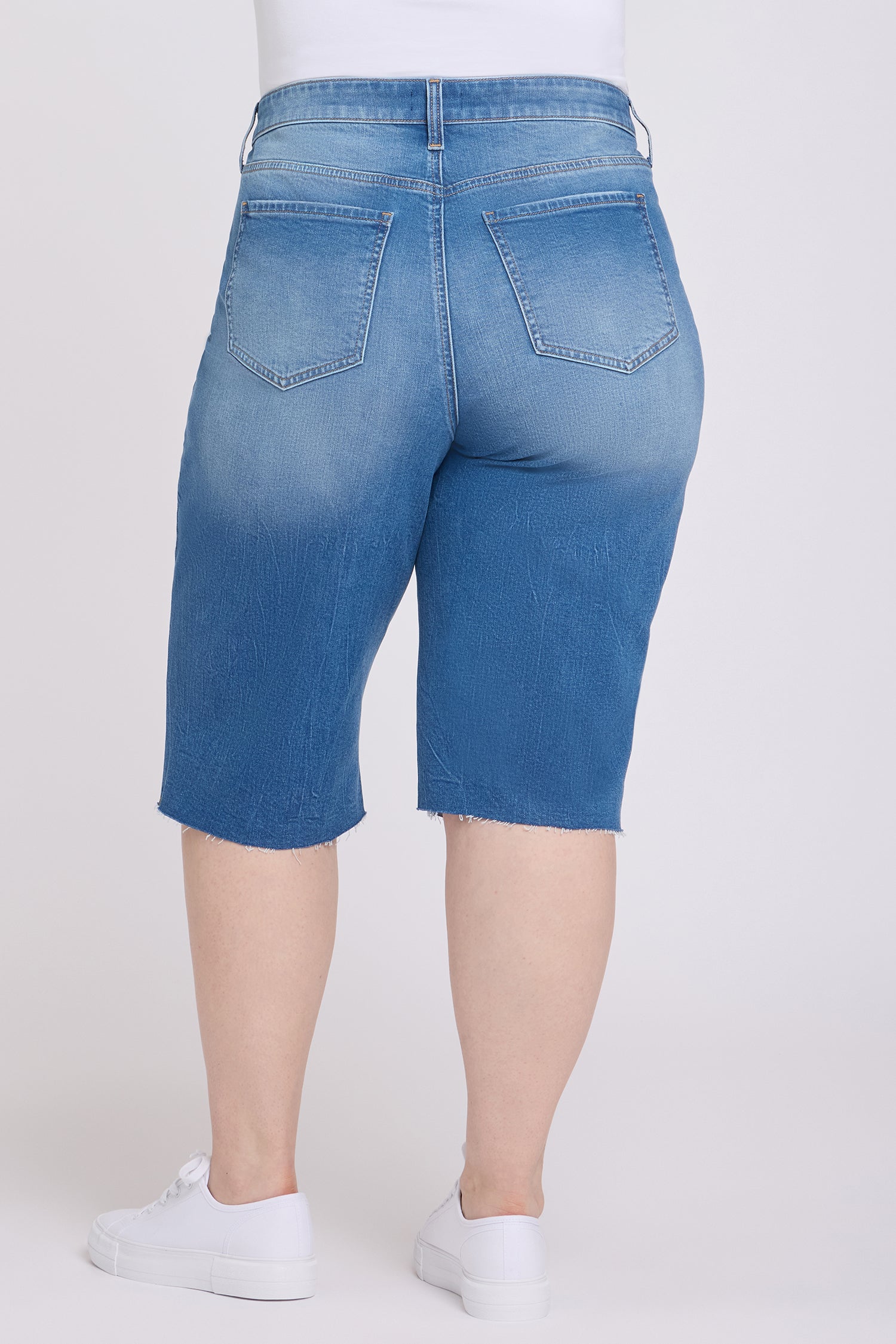 NYDJ Kristie '80s Bermuda Denim Shorts In Plus Size With Pressed Creases And Raw Hems - Pacifica