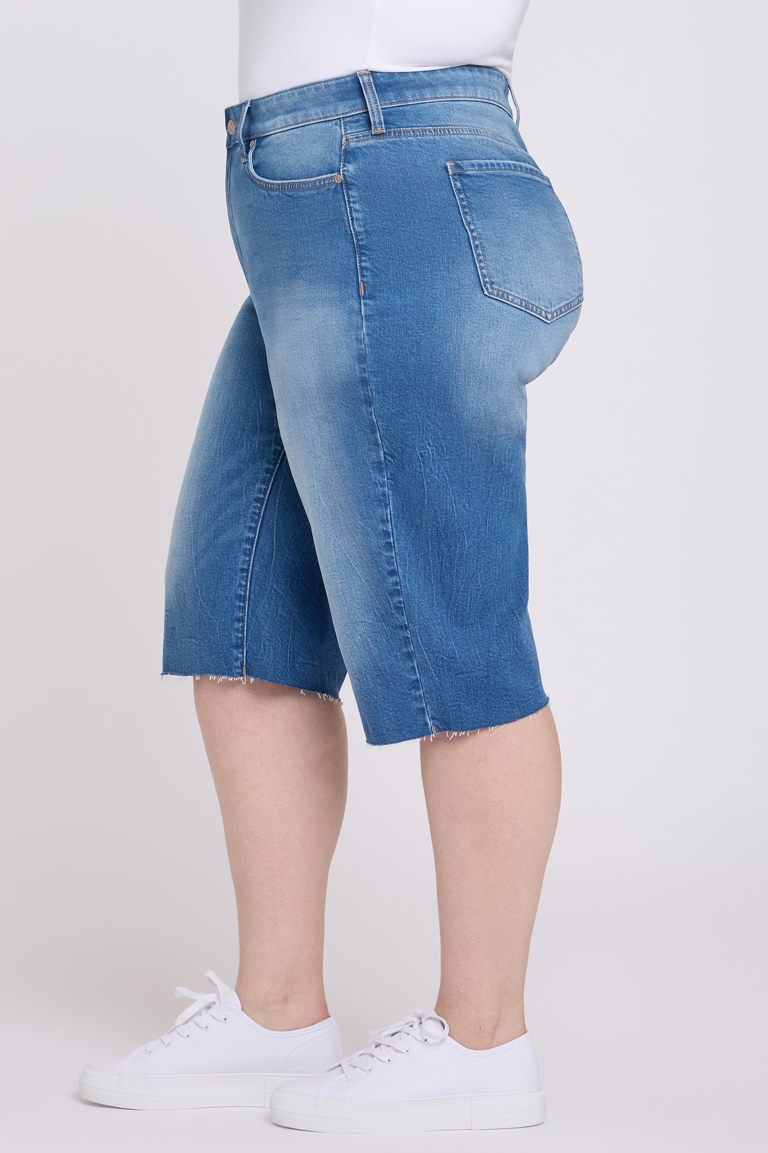 NYDJ Kristie '80s Bermuda Denim Shorts In Plus Size With Pressed Creases And Raw Hems - Pacifica