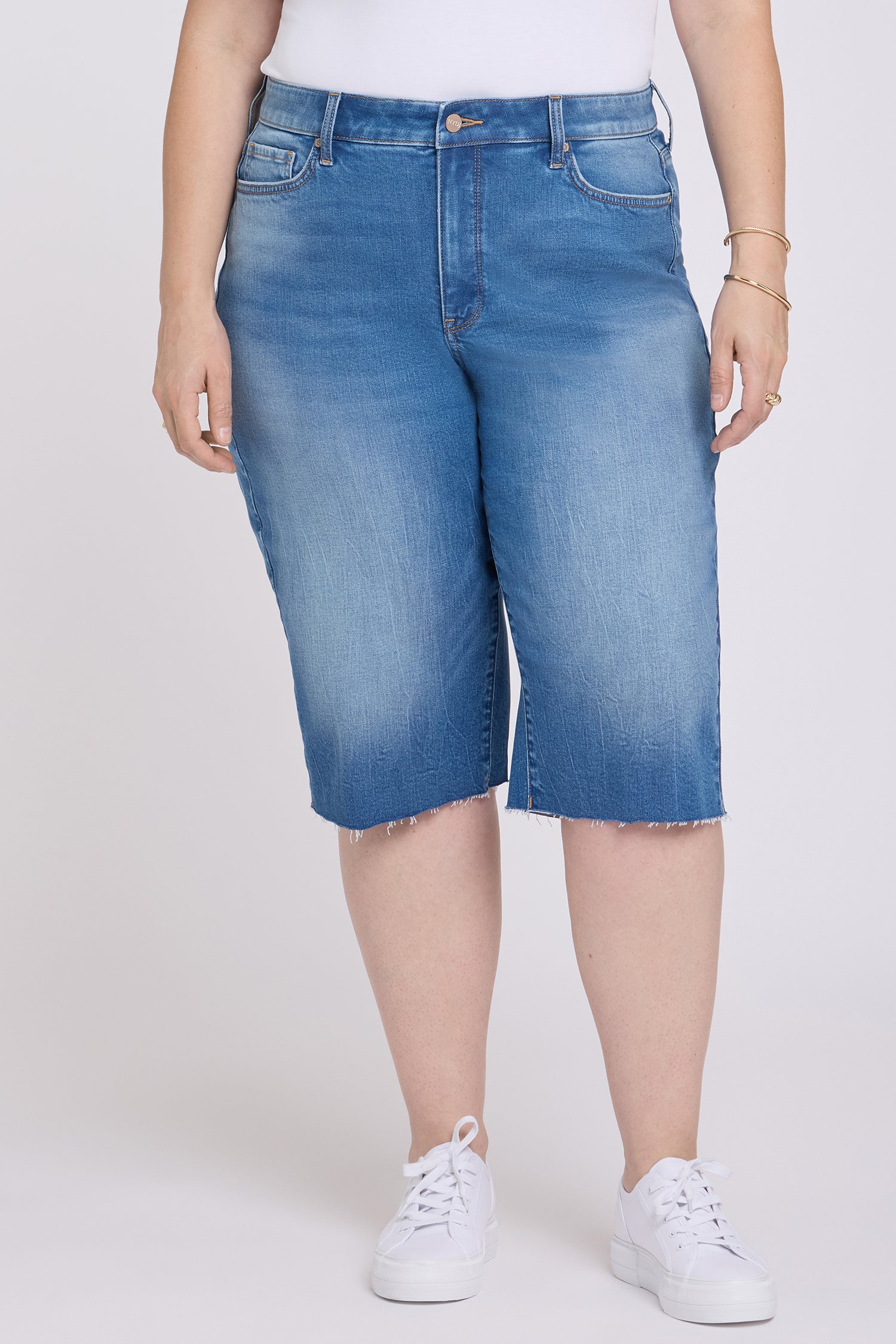 NYDJ Kristie '80s Bermuda Denim Shorts In Plus Size With Pressed Creases And Raw Hems - Pacifica
