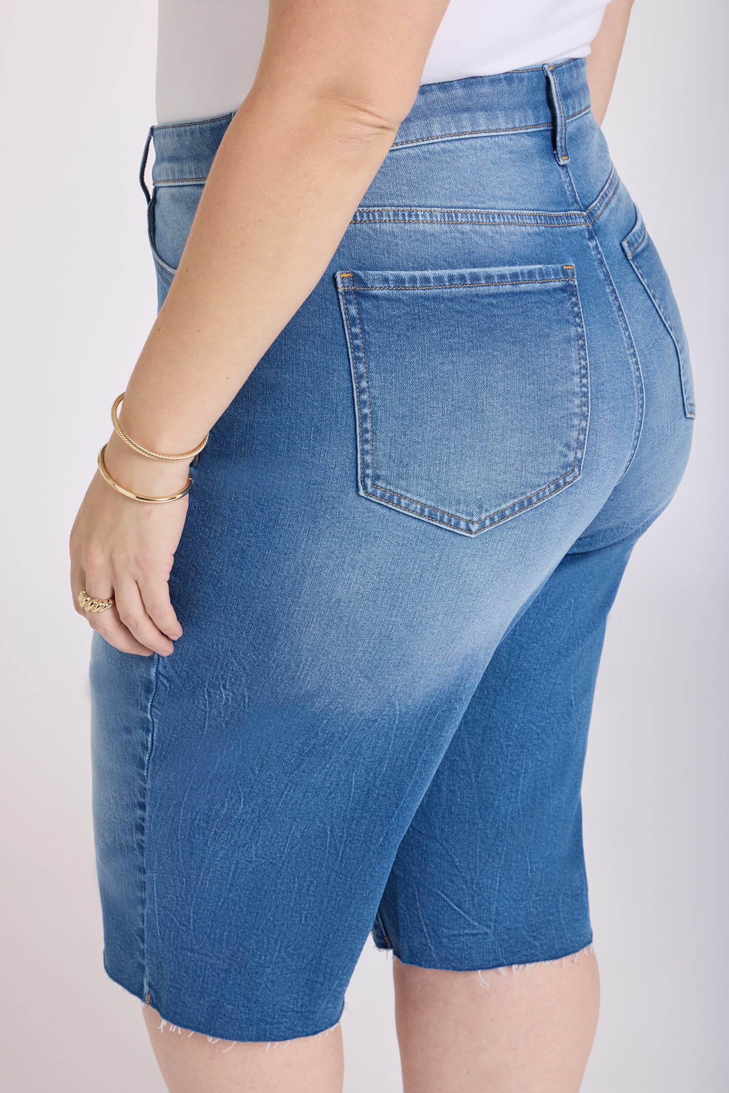 NYDJ Kristie '80s Bermuda Denim Shorts In Plus Size With Pressed Creases And Raw Hems - Pacifica