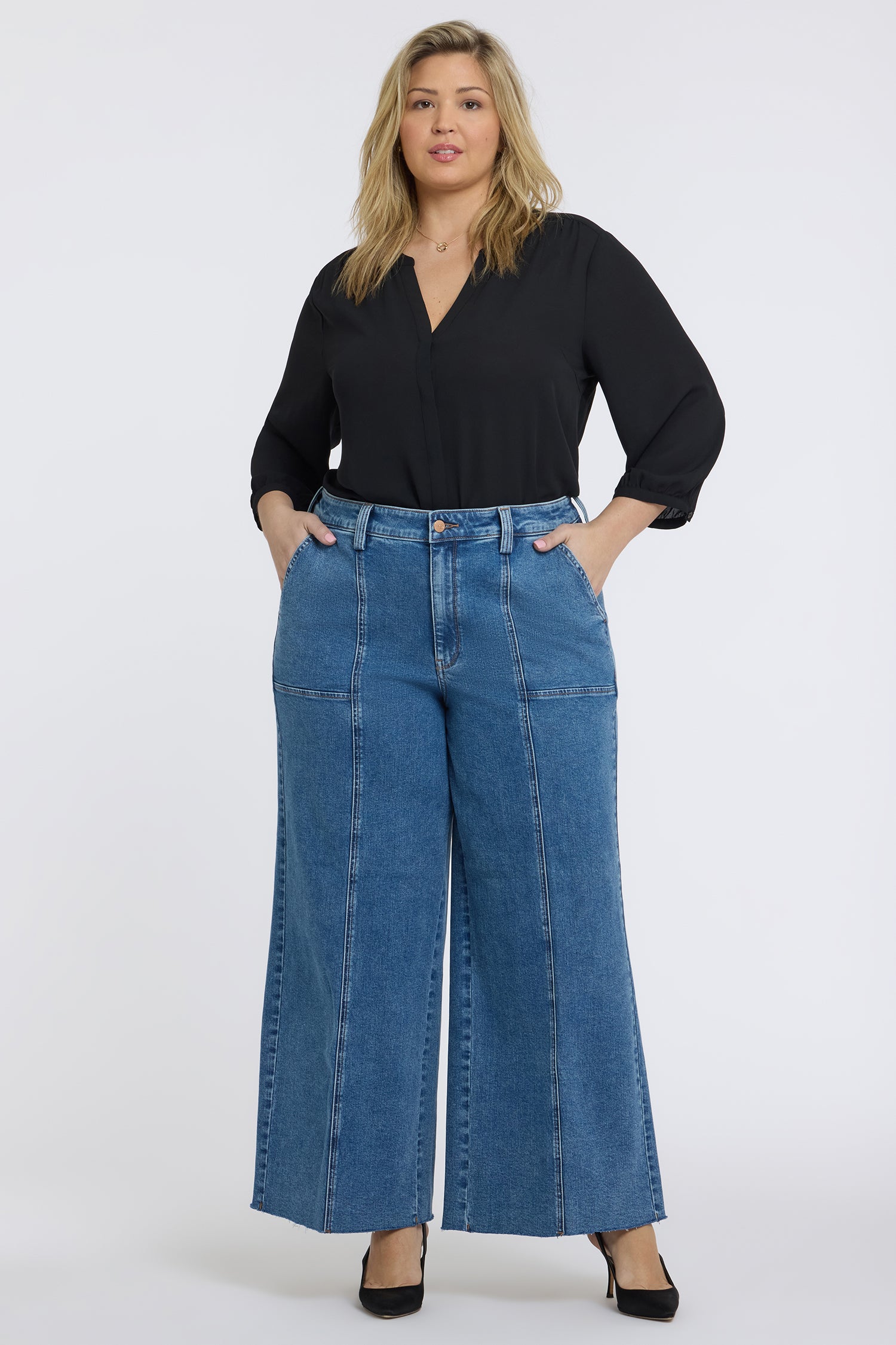 NYDJ Simone Wide Leg Jeans In Plus Size With High Rise, Utility Detail And Raw Hems - Salton
