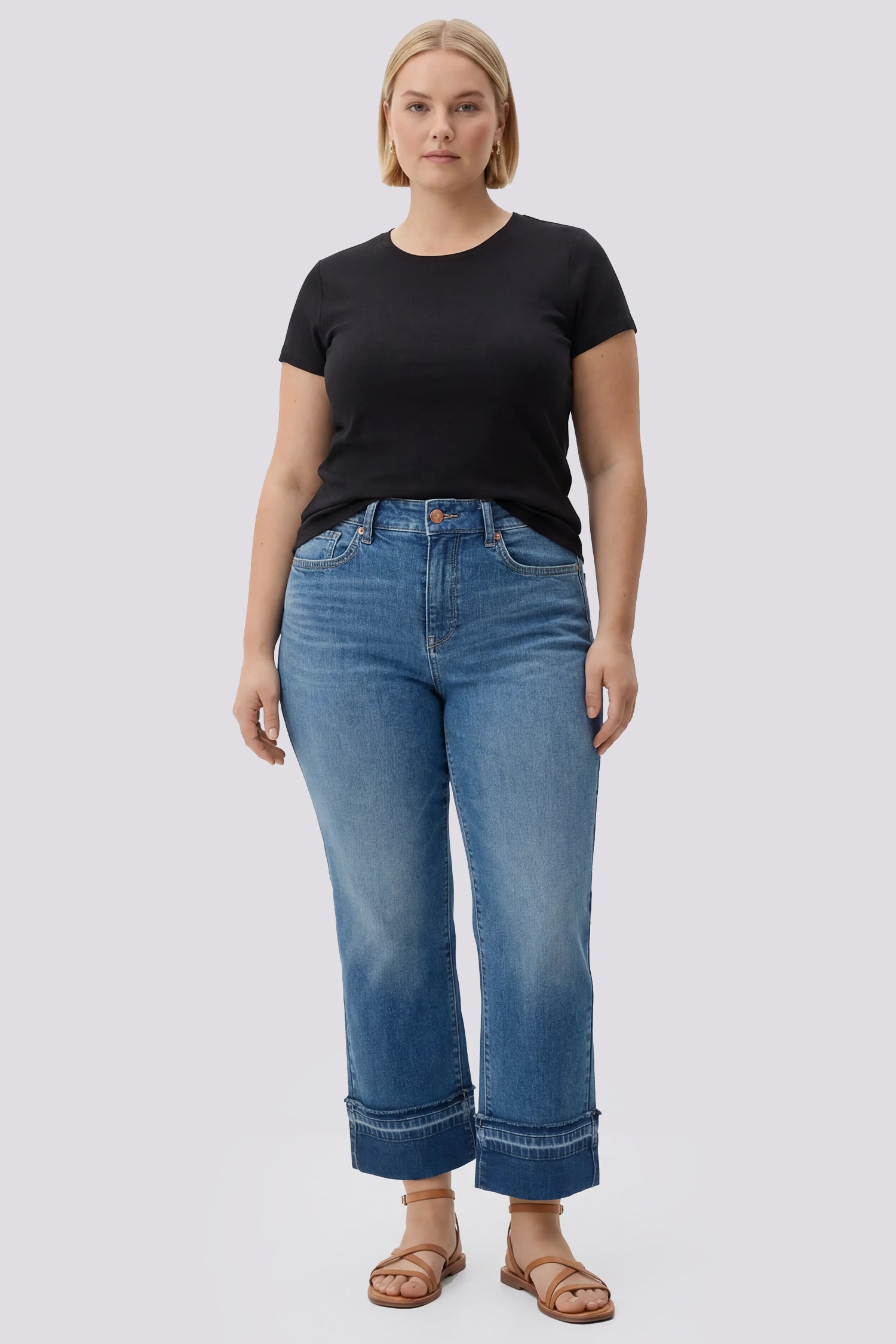 NYDJ Bailey Relaxed Straight Ankle Jeans In Plus Size With High Rise, Criss-Cross Belt Loop And Raw Hem Cuffs - Sun Soak