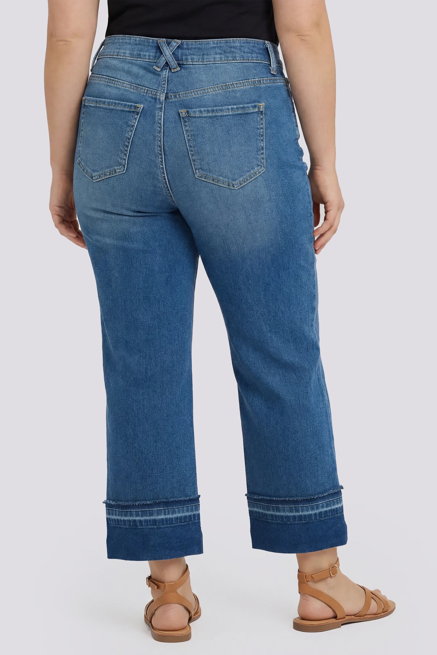 NYDJ Bailey Relaxed Straight Ankle Jeans In Plus Size With High Rise, Criss-Cross Belt Loop And Raw Hem Cuffs - Sun Soak