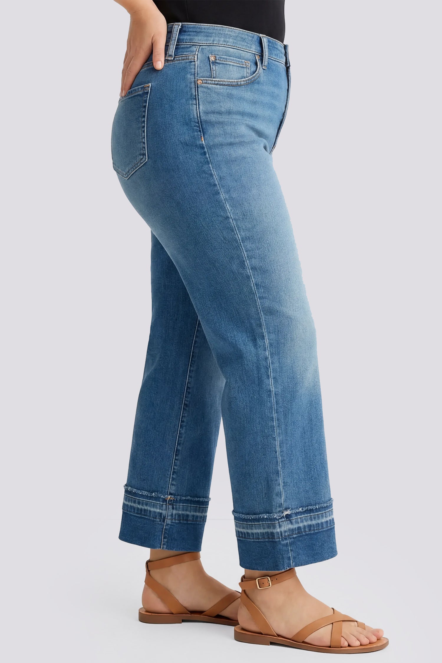 NYDJ Bailey Relaxed Straight Ankle Jeans In Plus Size With High Rise, Criss-Cross Belt Loop And Raw Hem Cuffs - Sun Soak