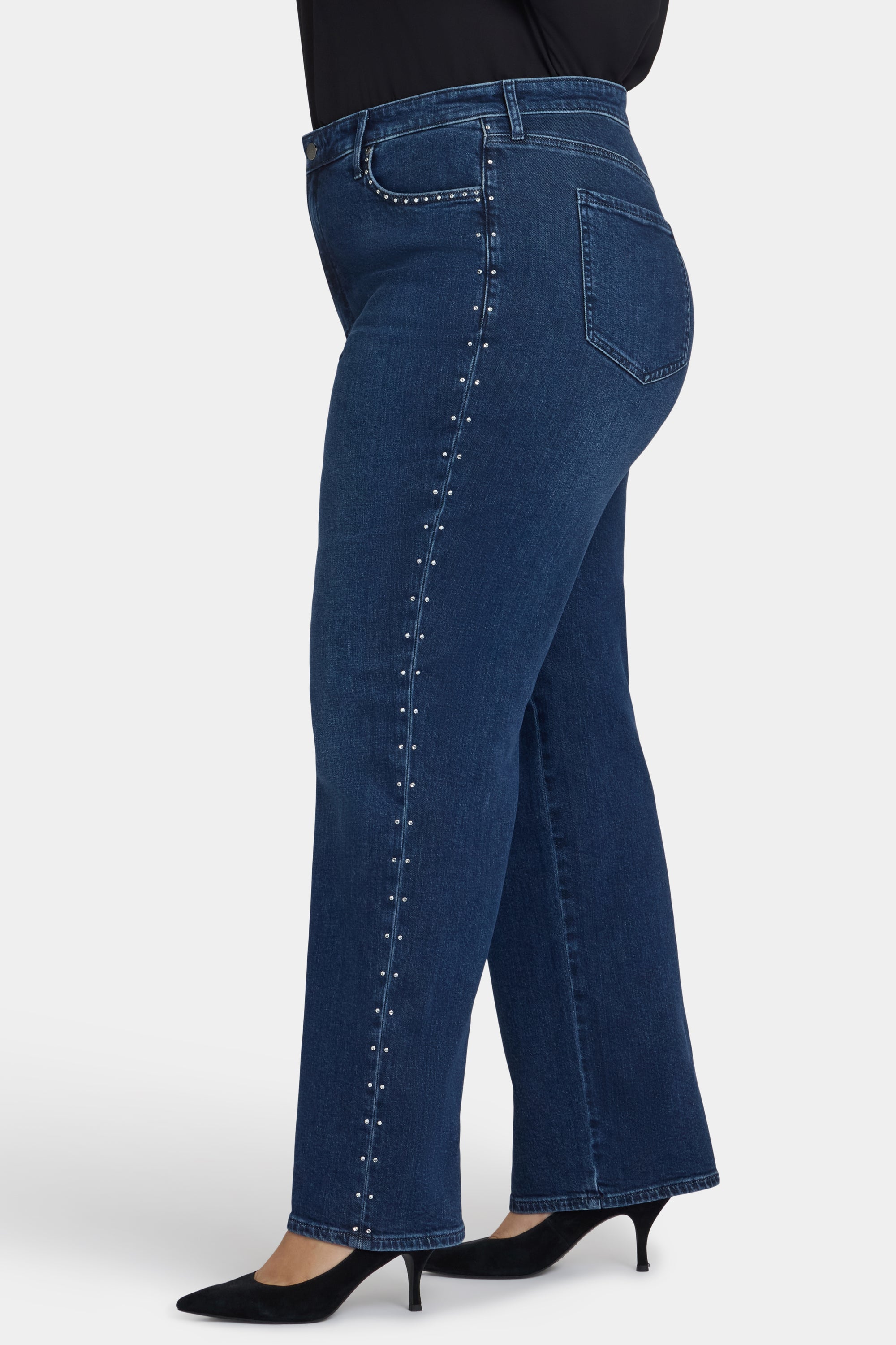 NYDJ Brooke Loose Straight Jeans In Plus Size With Rhinestones - Louvre Sapphire