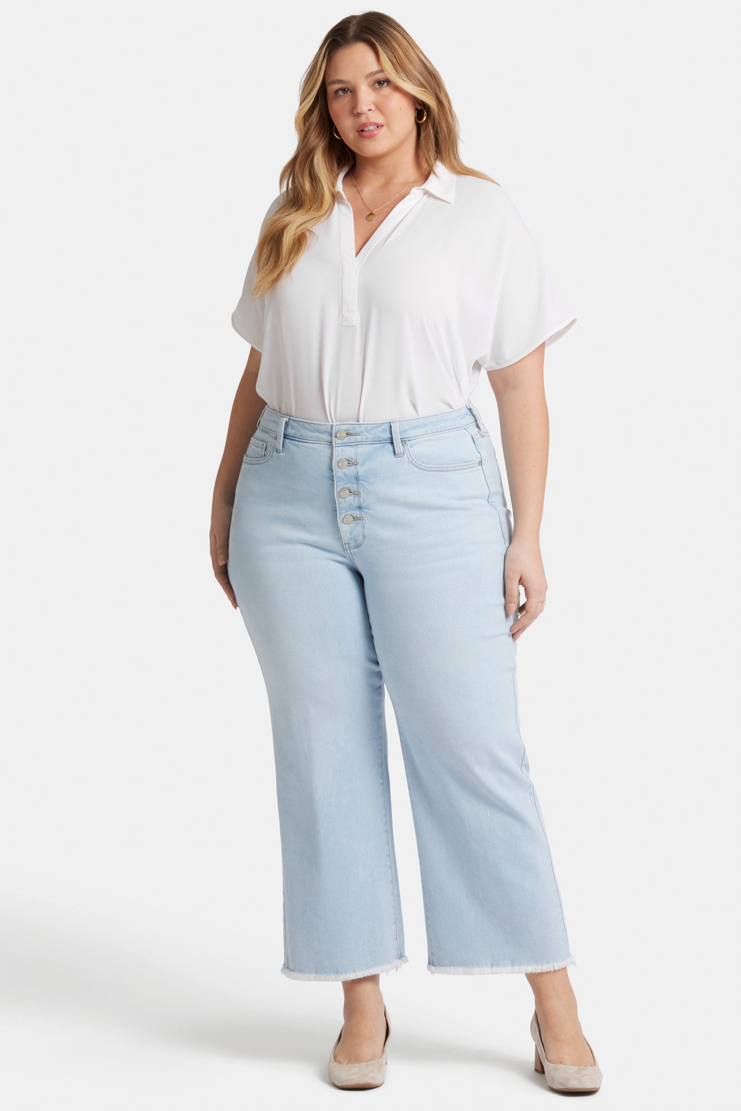 NYDJ Teresa Wide Leg Ankle Jeans In Plus Size With High Rise And Frayed Hems - Oceanfront