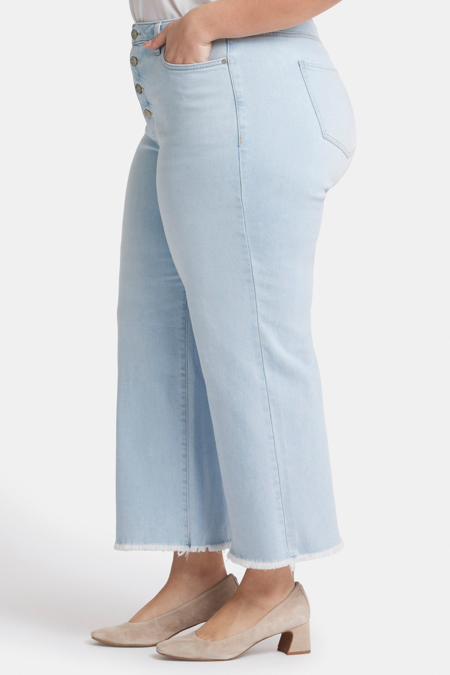 NYDJ Teresa Wide Leg Ankle Jeans In Plus Size With High Rise And Frayed Hems - Oceanfront
