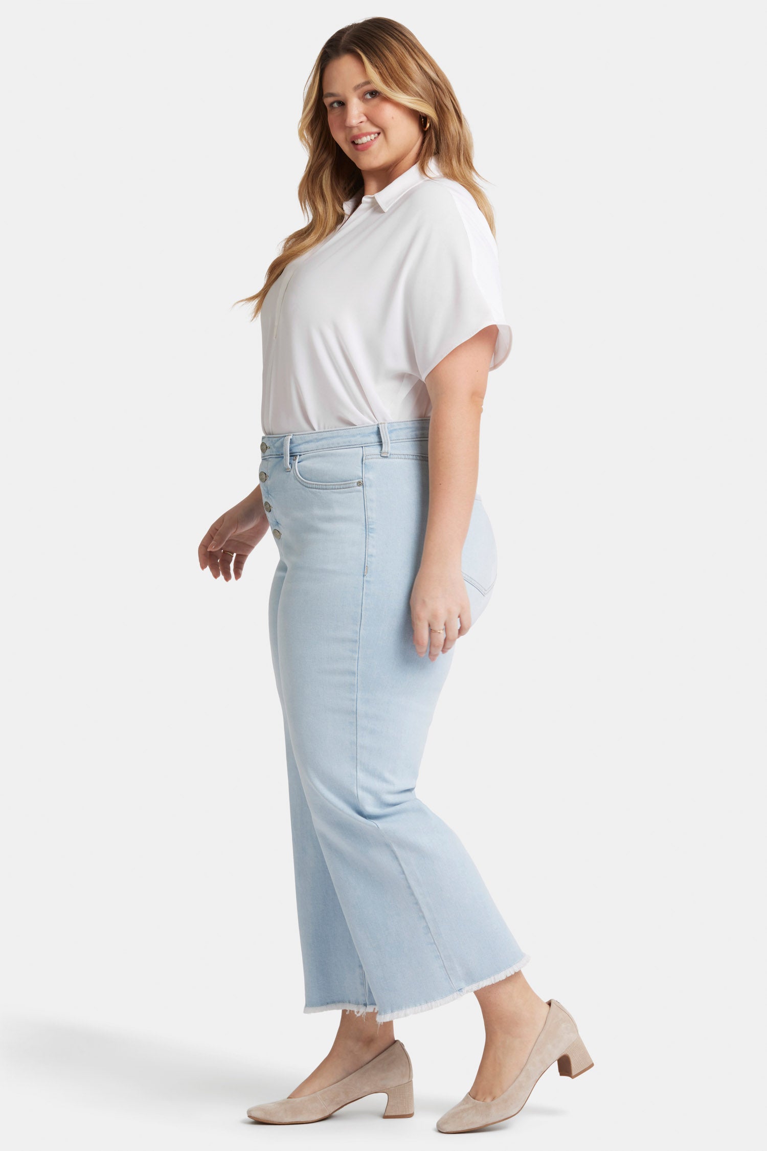 NYDJ Teresa Wide Leg Ankle Jeans In Plus Size With High Rise And Frayed Hems - Oceanfront