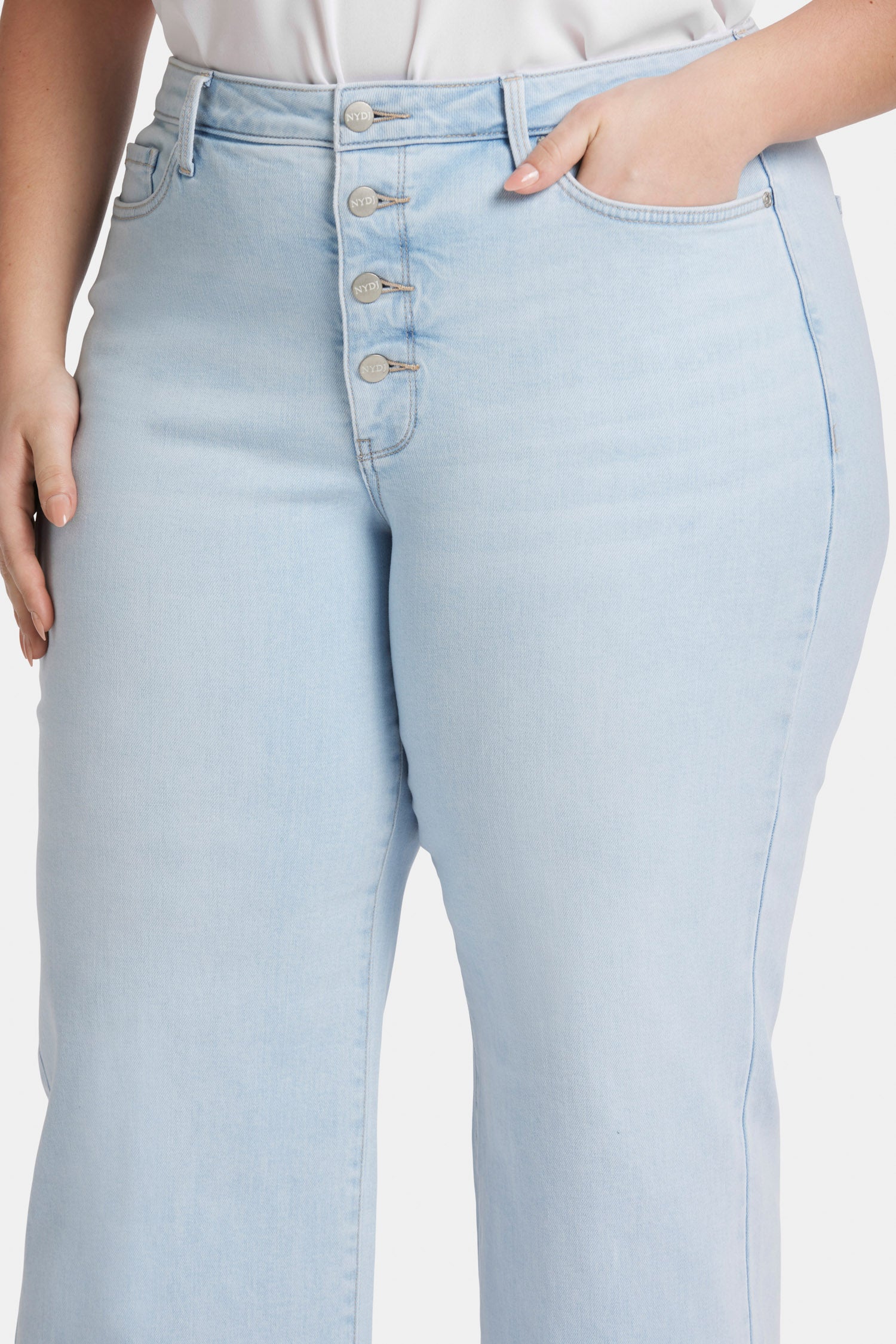 NYDJ Teresa Wide Leg Ankle Jeans In Plus Size With High Rise And Frayed Hems - Oceanfront