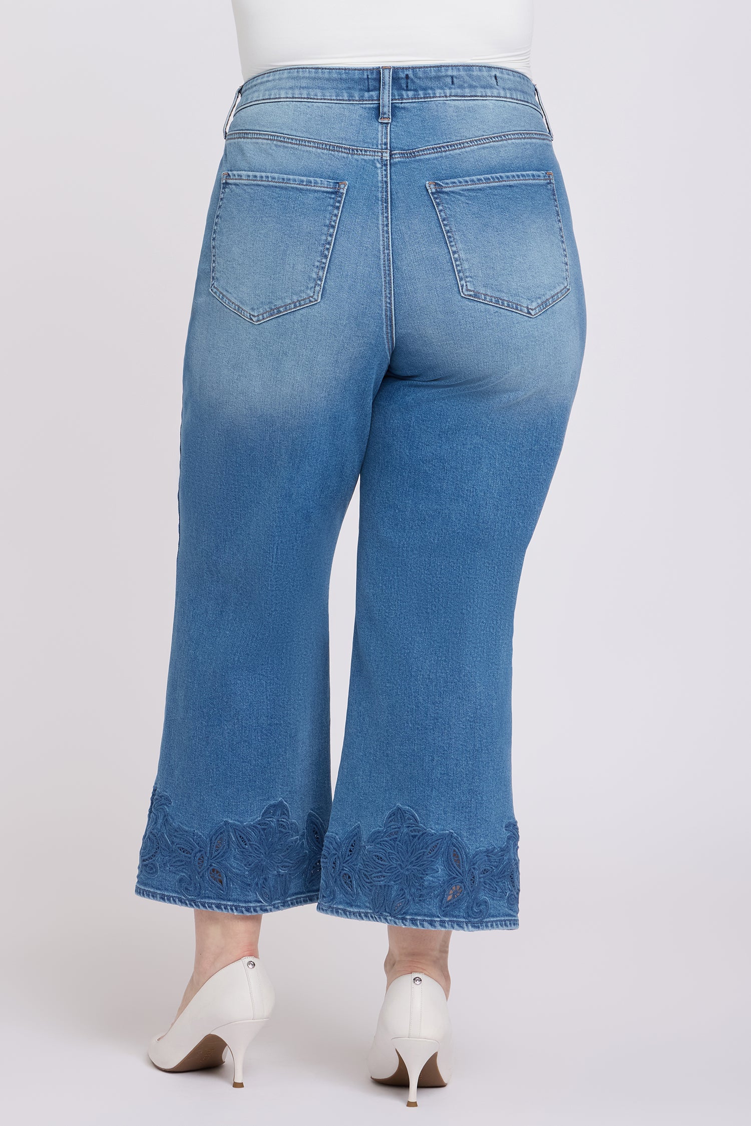 NYDJ Teresa Wide Leg Ankle Jeans In Plus Size With High Rise And Crochet Hems - Port Sea