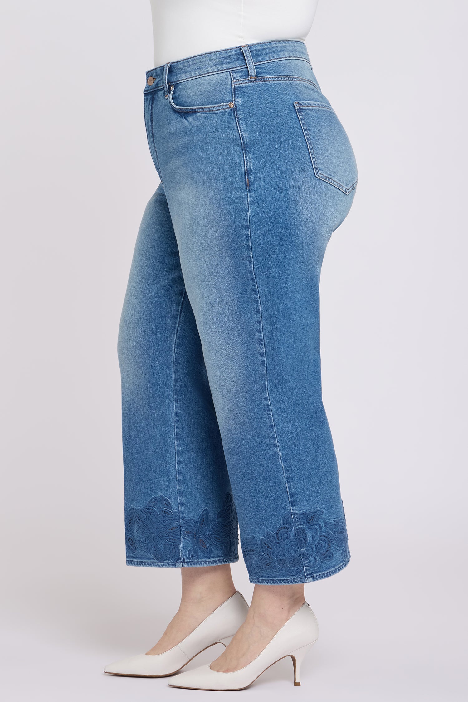 NYDJ Teresa Wide Leg Ankle Jeans In Plus Size With High Rise And Crochet Hems - Port Sea