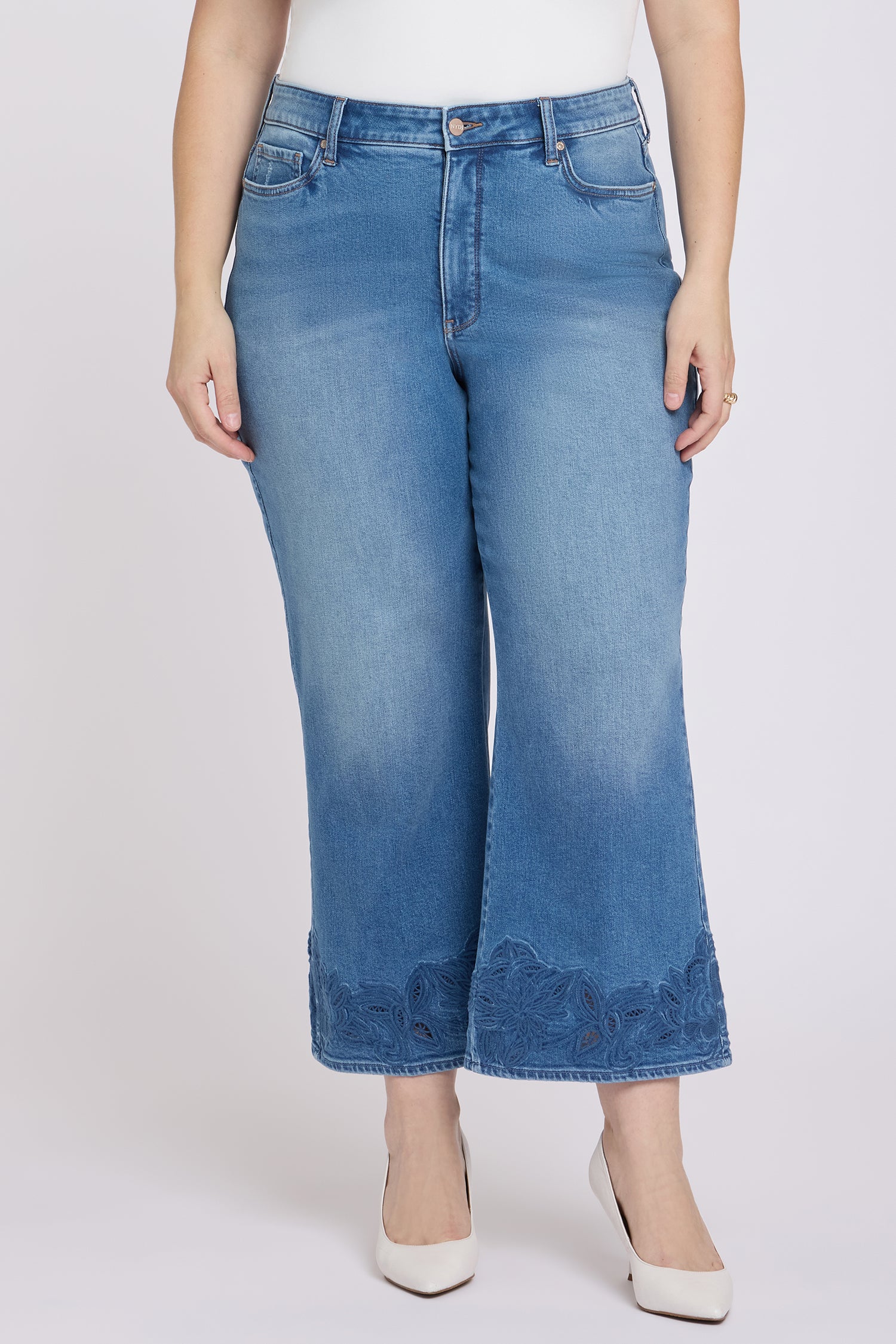 NYDJ Teresa Wide Leg Ankle Jeans In Plus Size With High Rise And Crochet Hems - Port Sea