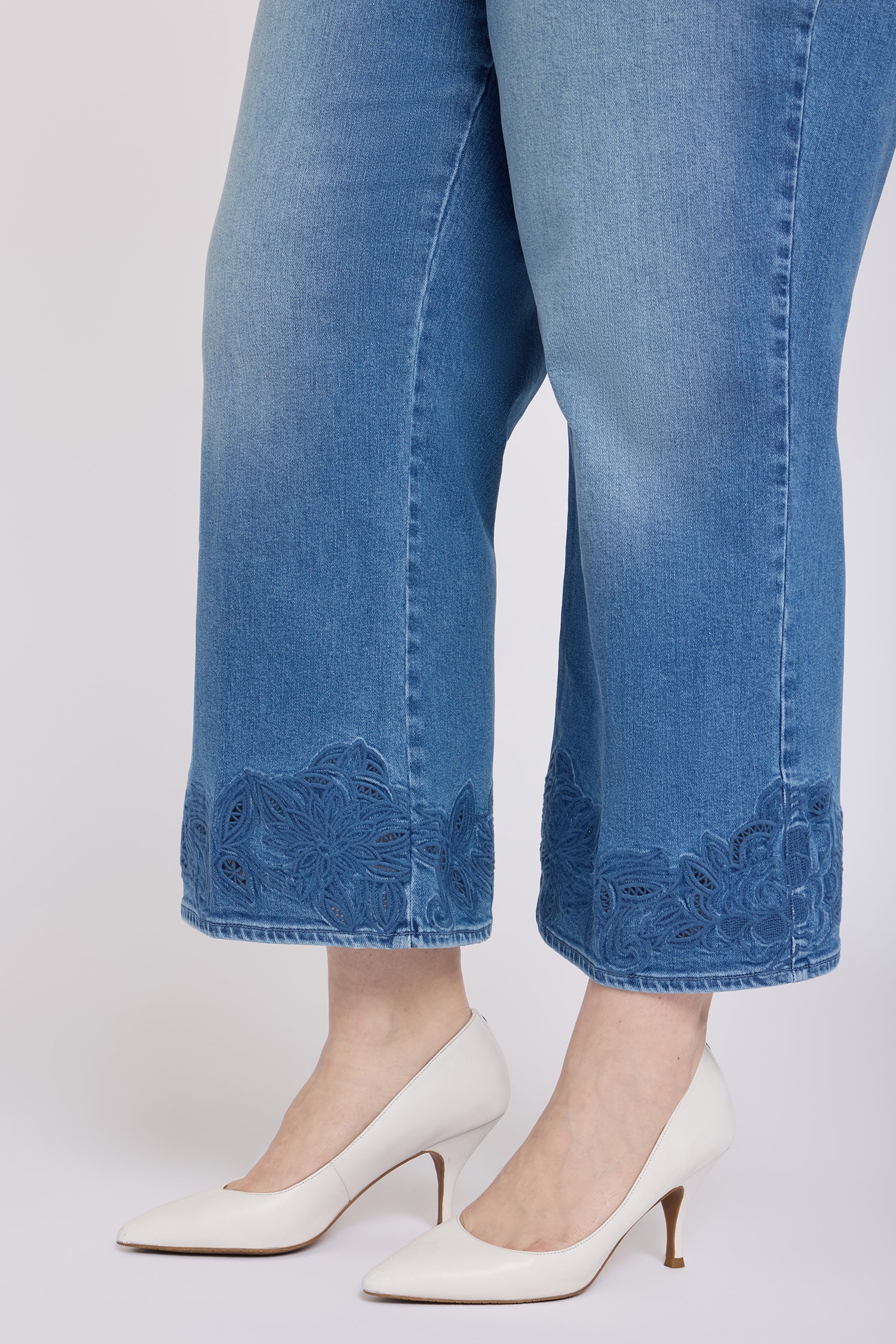 NYDJ Teresa Wide Leg Ankle Jeans In Plus Size With High Rise And Crochet Hems - Port Sea