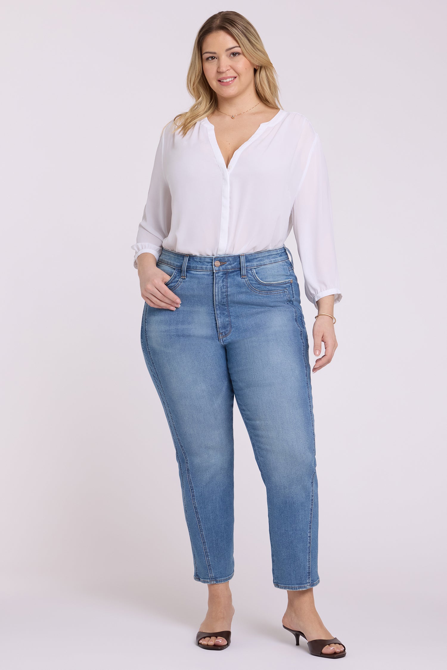 NYDJ Marilyn Straight Ankle Jeans In Plus Size With High Rise And Paneled Seam Detail - Port Sea